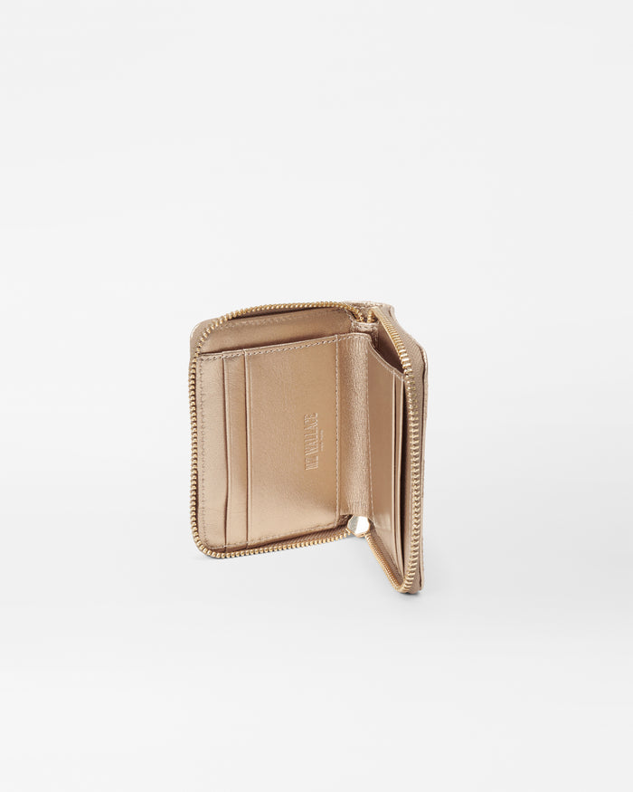 Honey Metallic Leather Small Zip Round Wallet