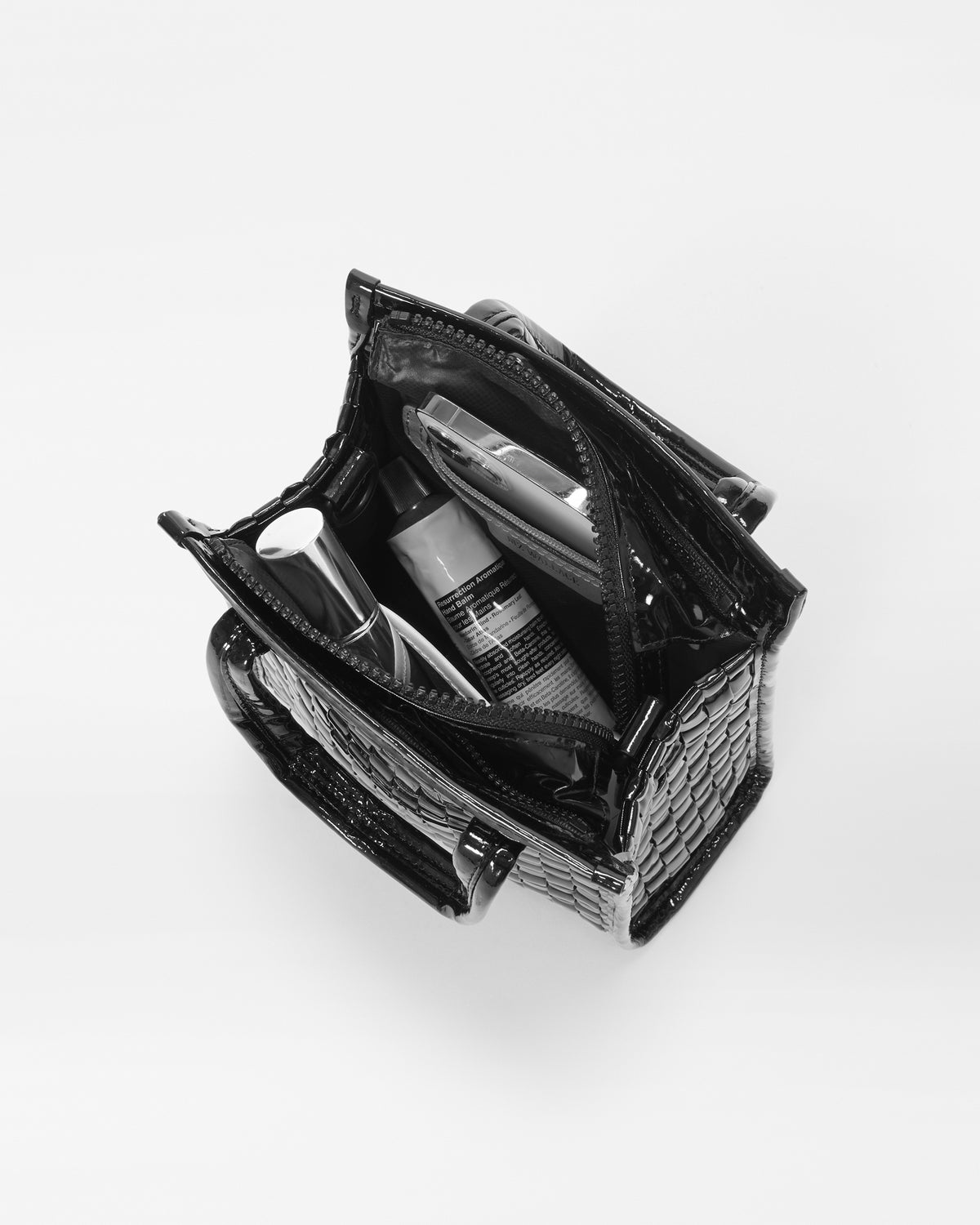 Black Micro Woven Box Tote