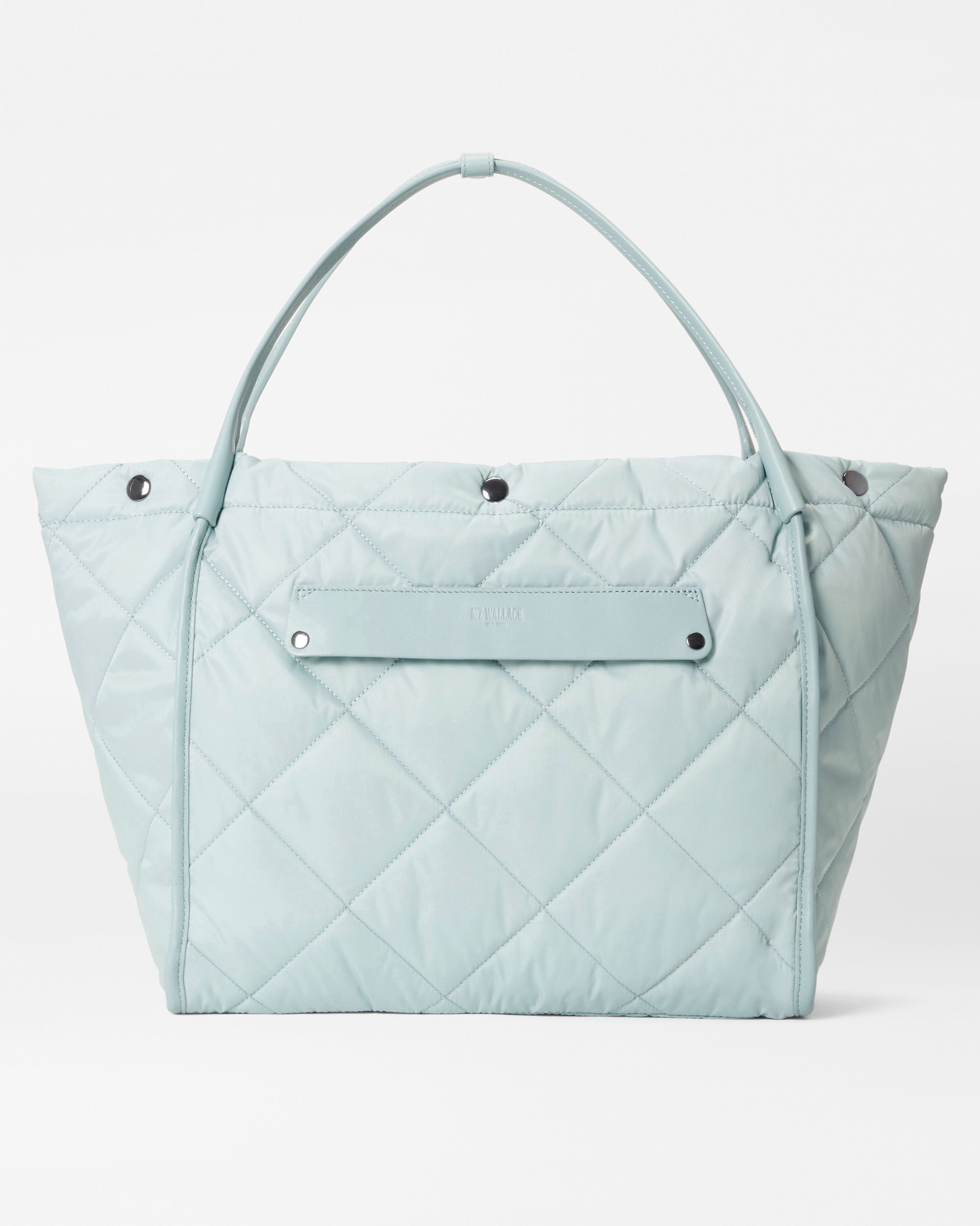 MZ Wallace Silver Blue Quilted Large Madison Shopper Tote Bag