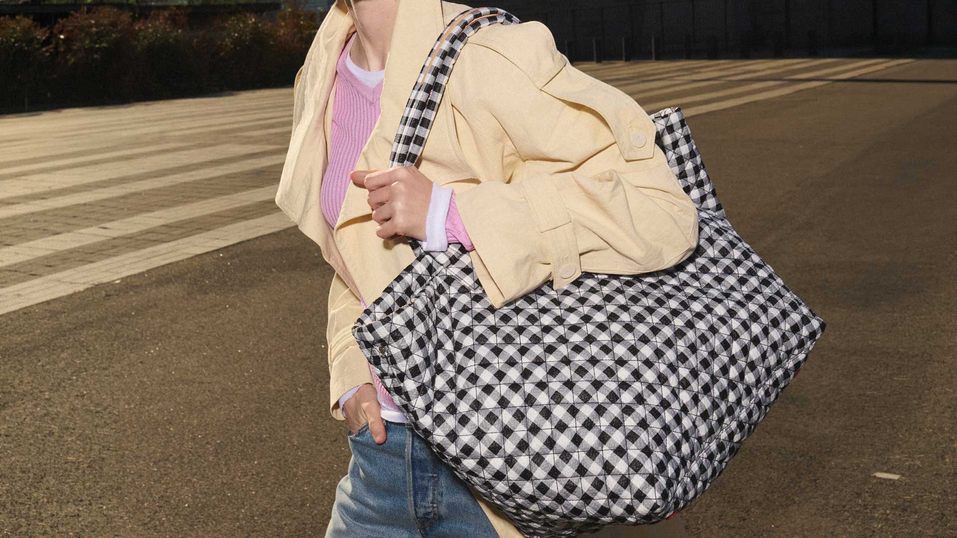 MZ Wallace | Black White Gingham Large Metro Tote