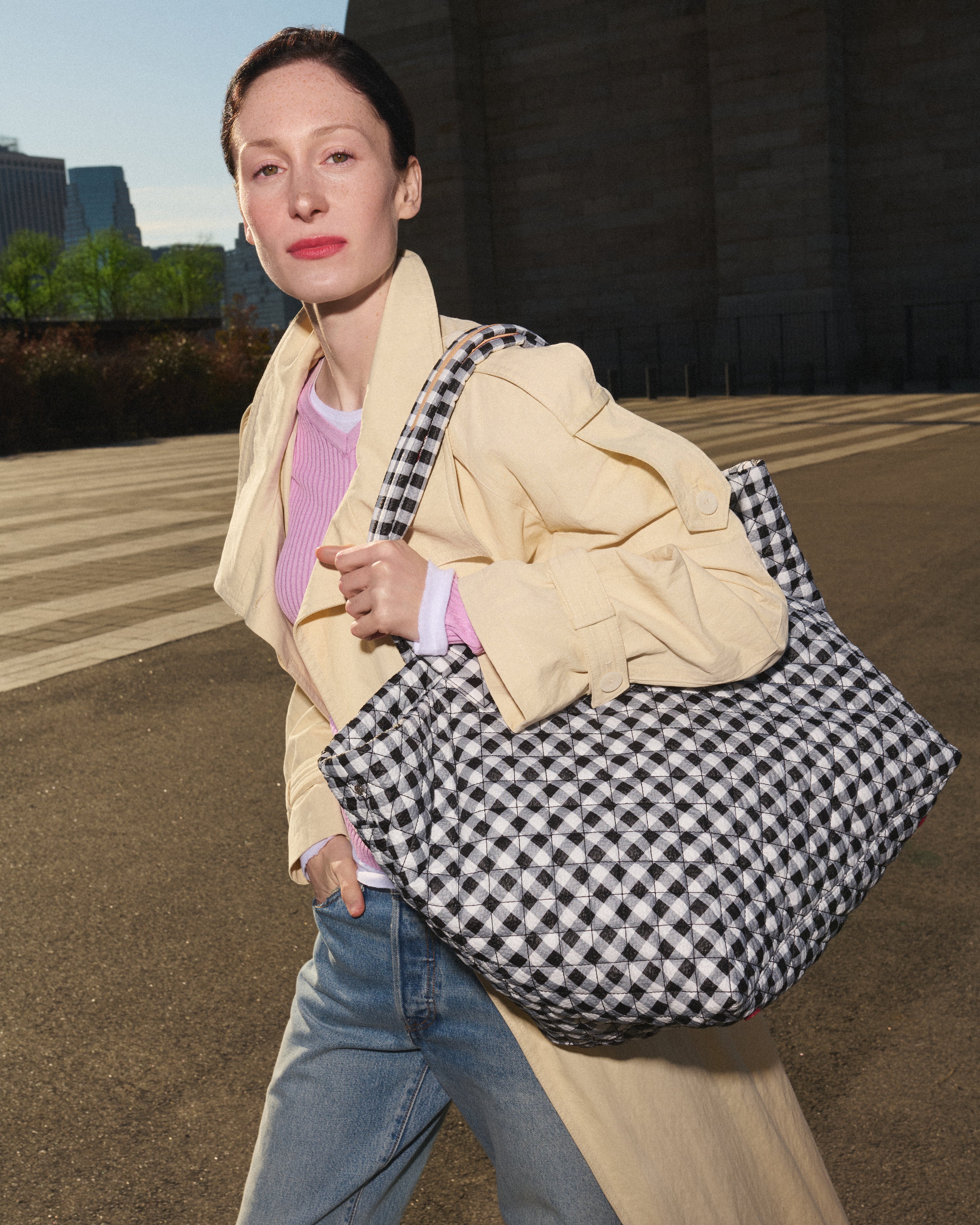 MZ Wallace | Black and White Gingham Large Metro Tote 