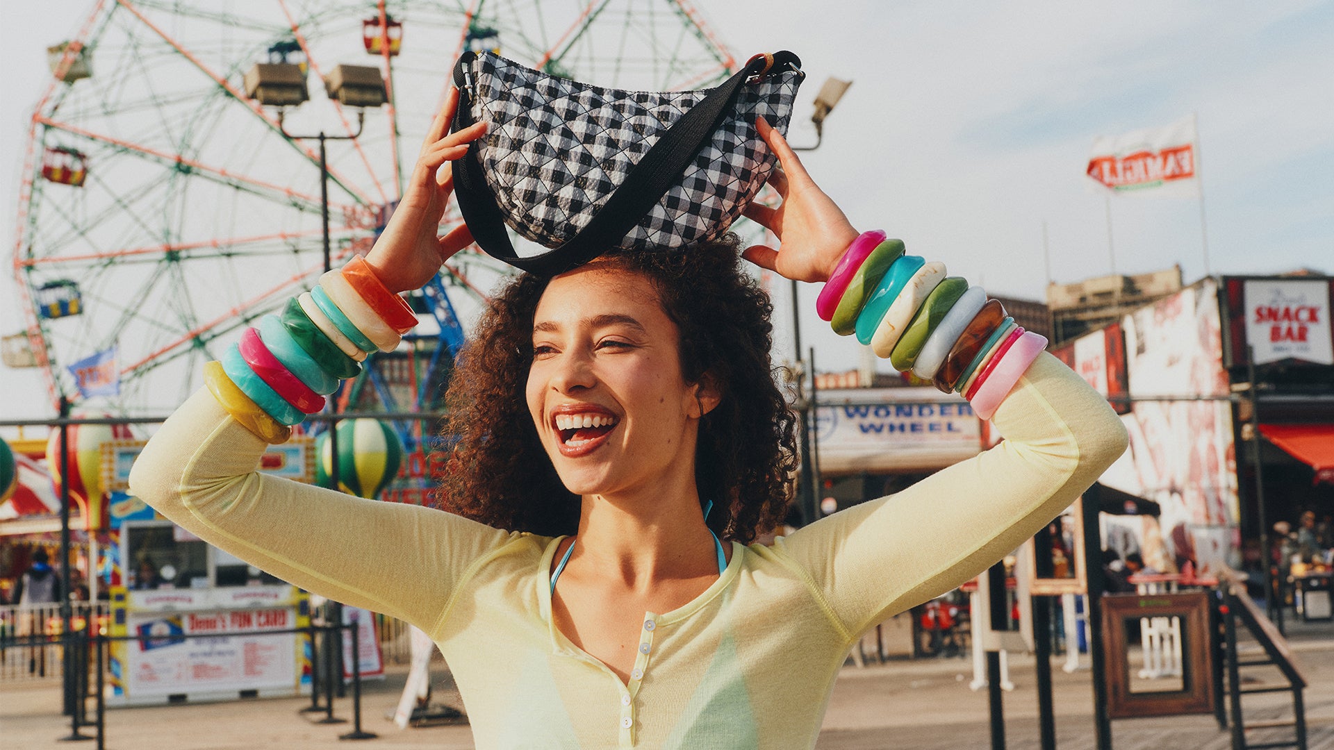 MZ Wallace | Black and White Gingham Small metro Smile