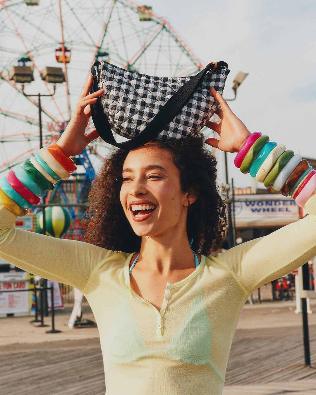 MZ Wallace | Black and White Gingham Metro Smile Bag