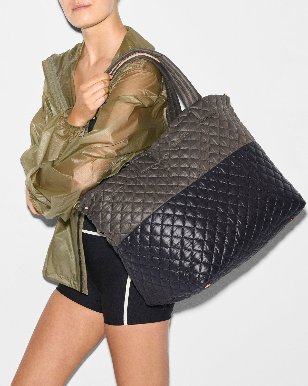 Deluxe Large Metro Quilted Tote Bag in Black/Magnet Color Block  