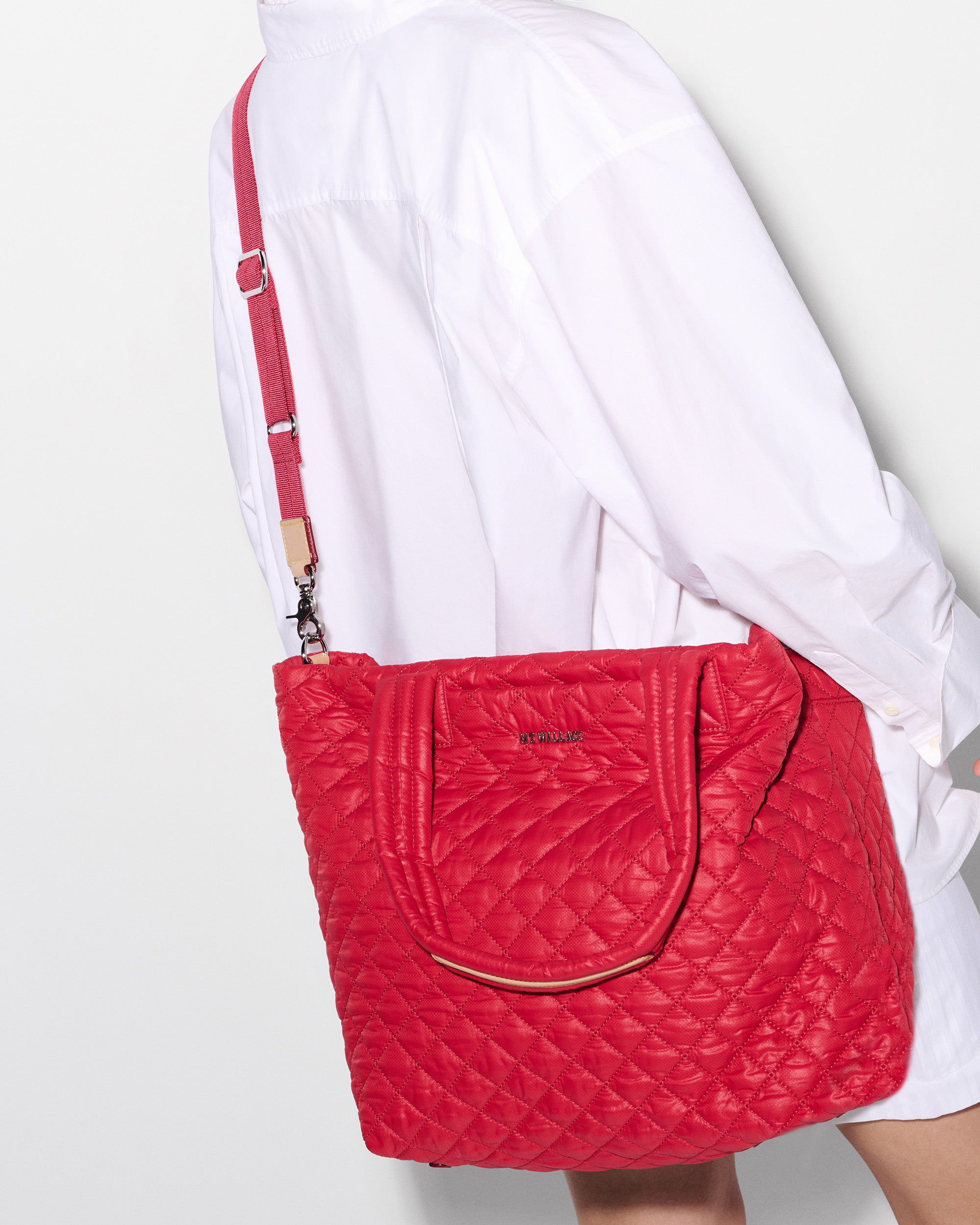 MZ Wallace Bright Red Tote Bag across body 