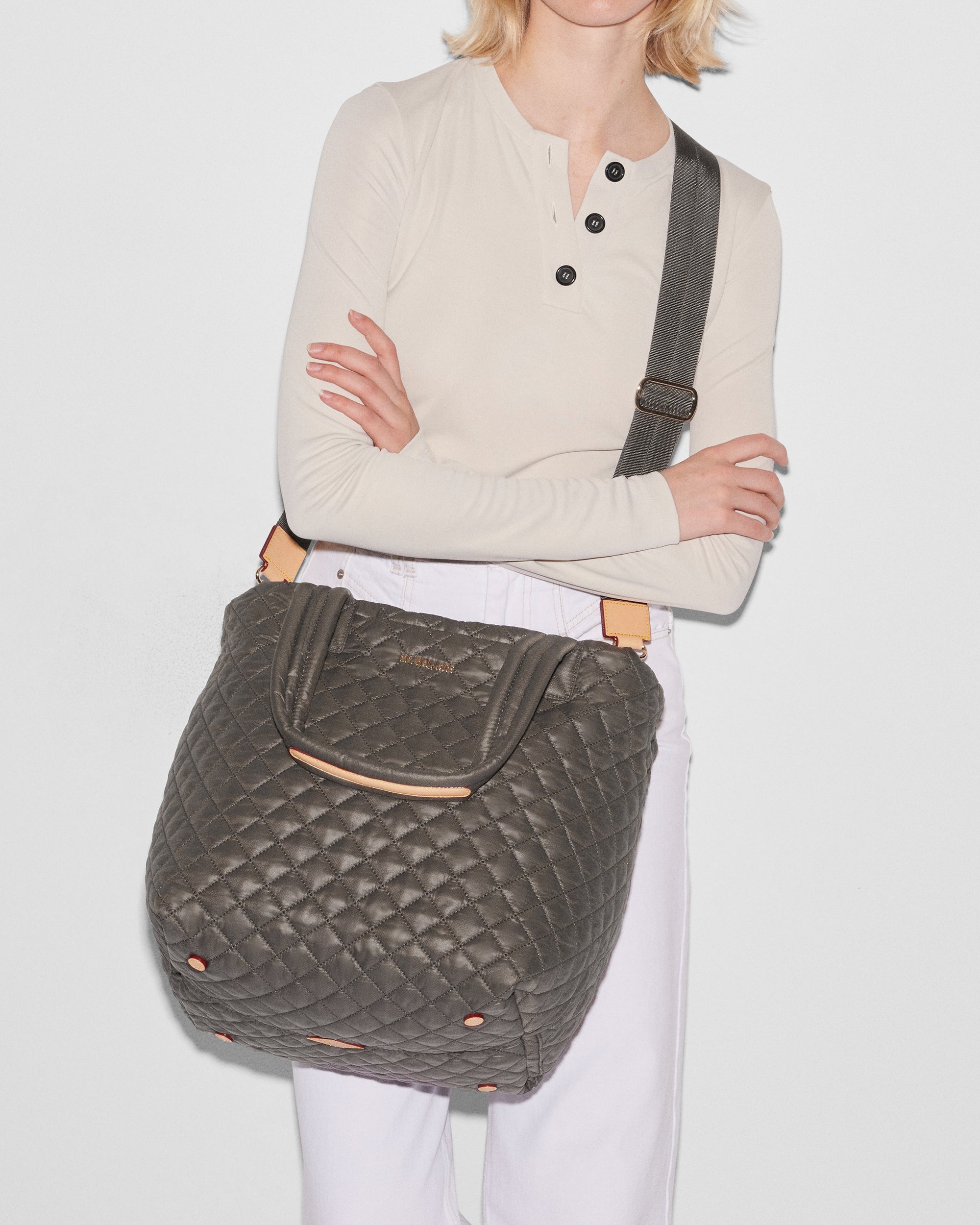 MZ Wallace Designer Gray Tote Bag with crossbody strap