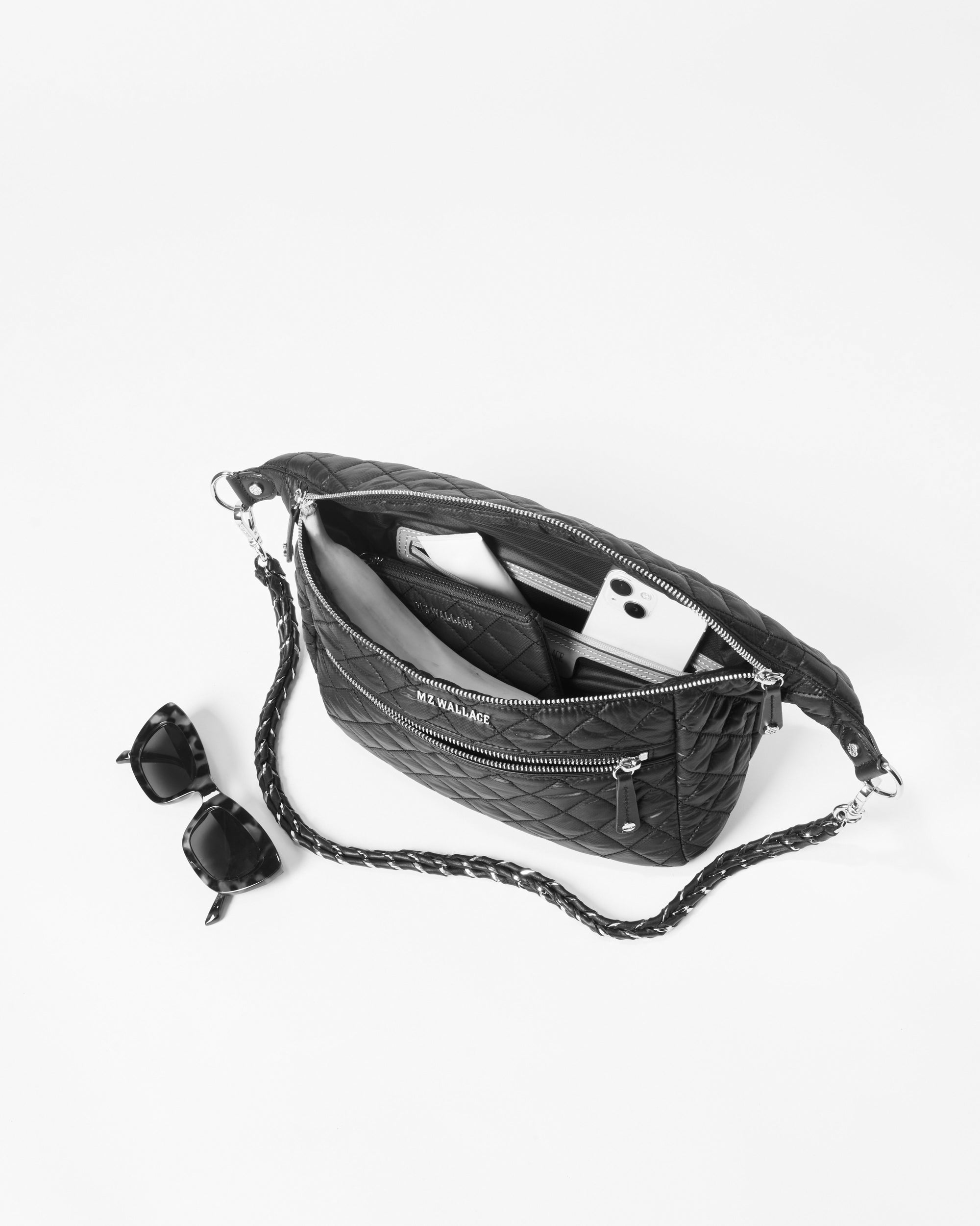 Box Woven Crossbody Bag in Black Lacquer