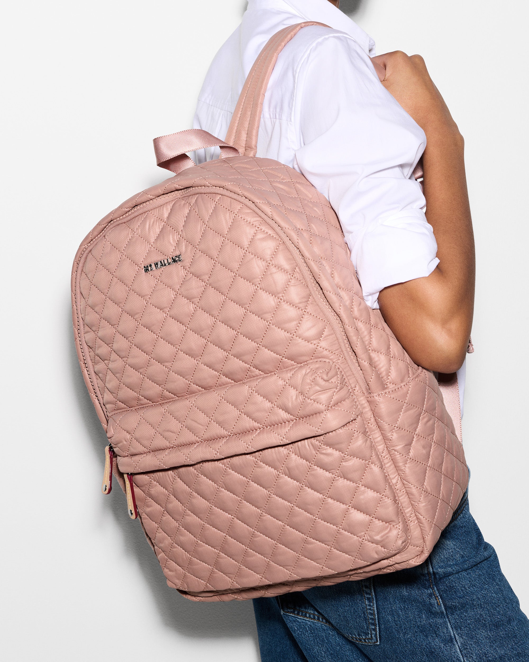 Model with Light Pink Backpack