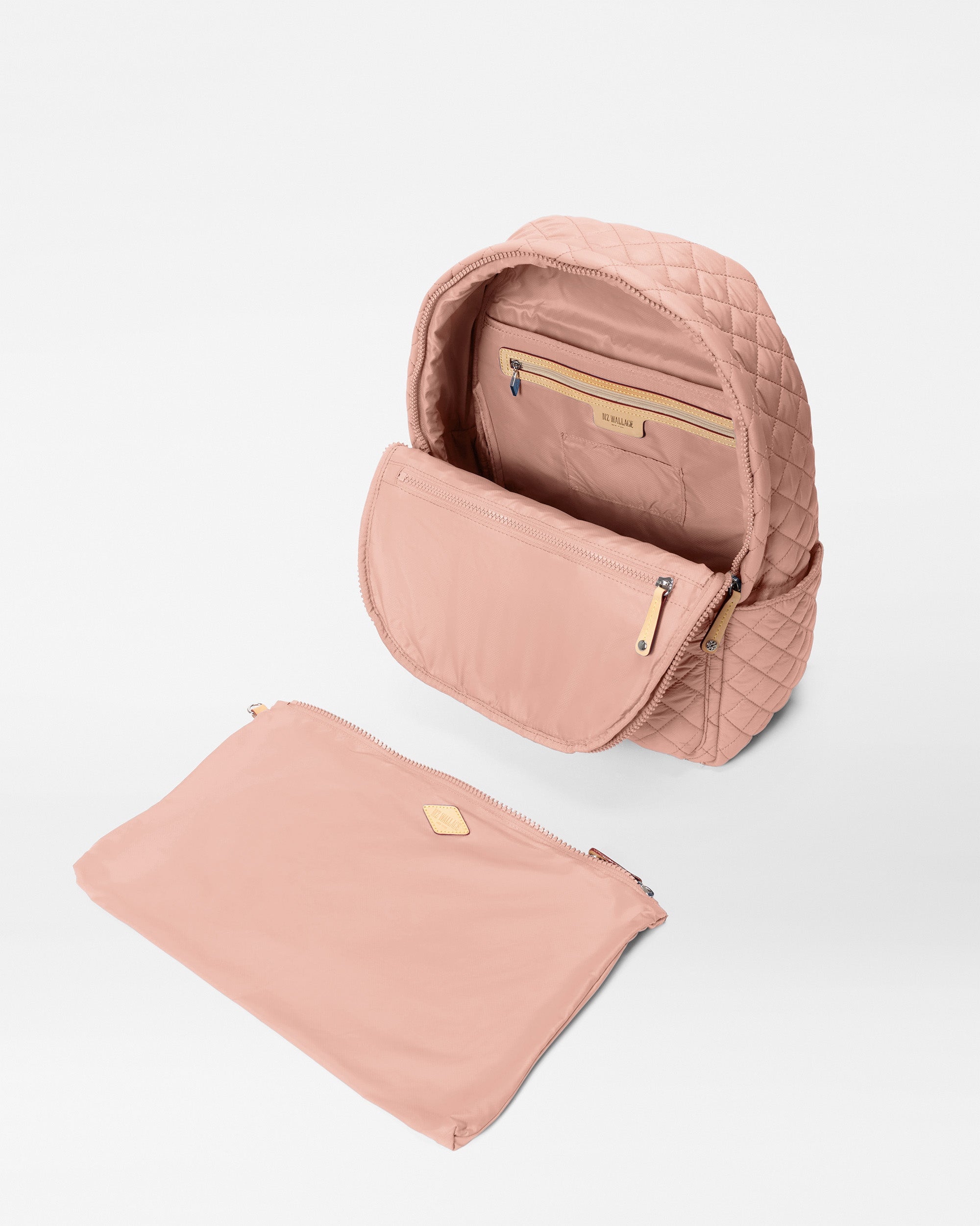 Inside of Light Pink Backpack with Matching Large Zip Pouch