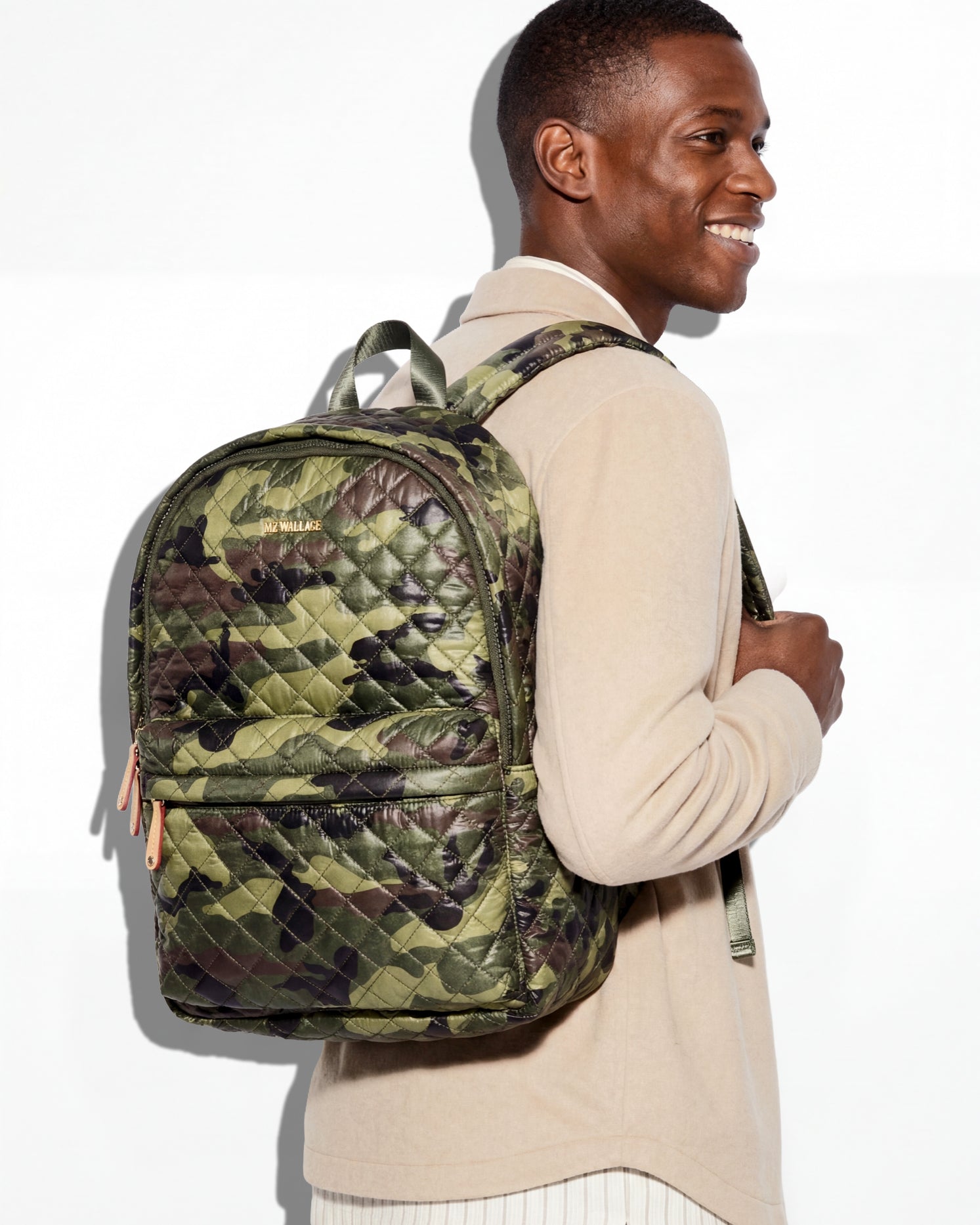 Male Model with Green Camo Metro Backpack
