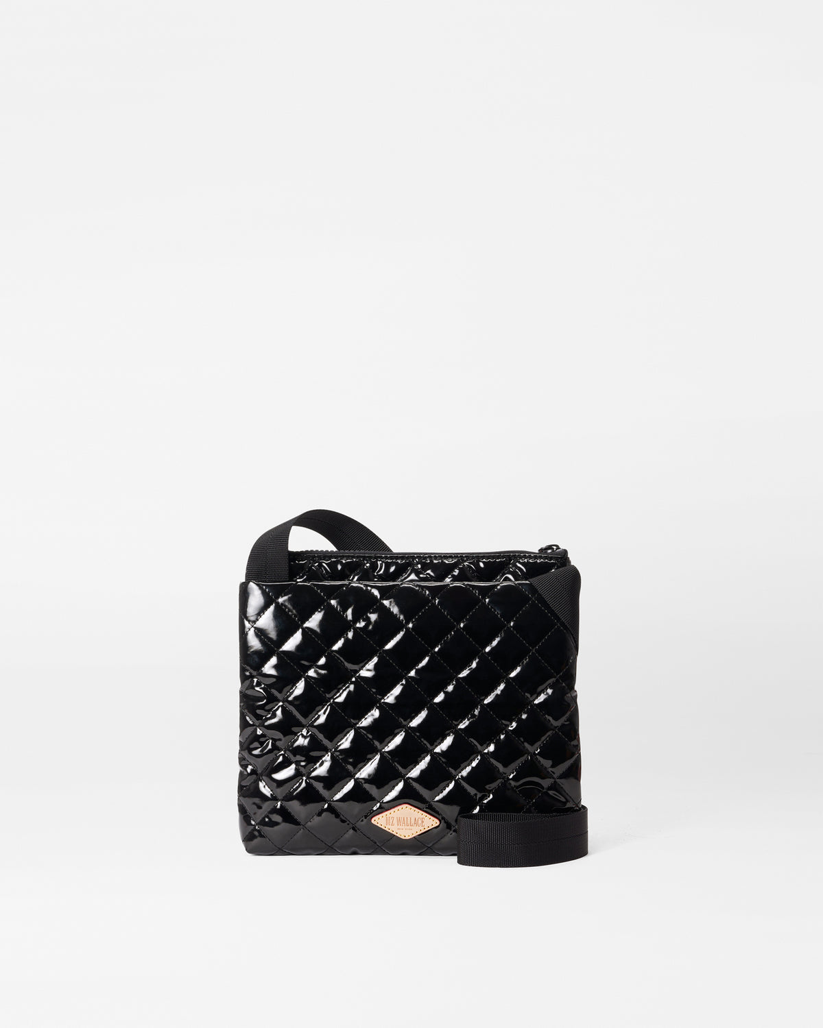 Black lacquer metro flat crossbody Clearance