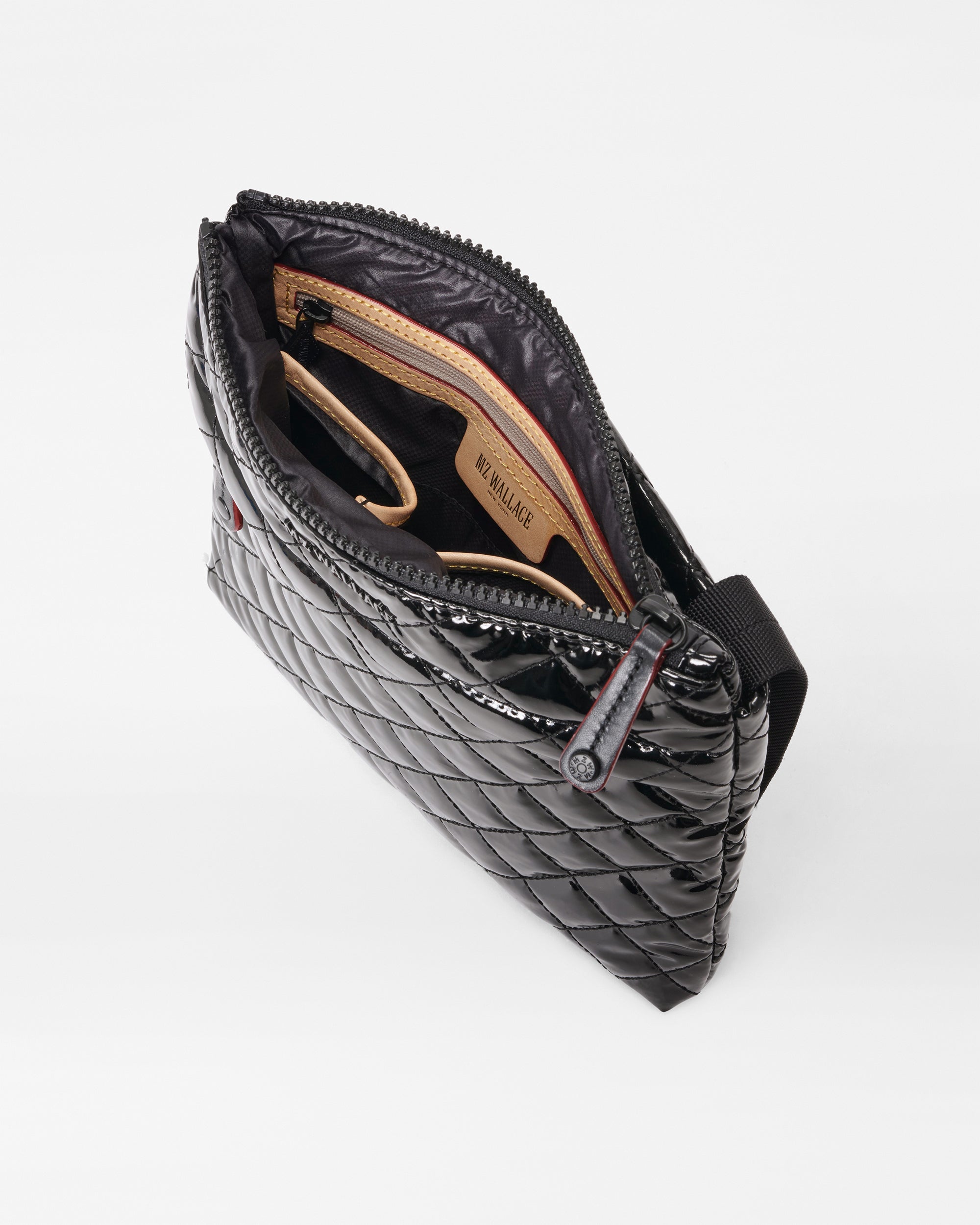 Black lacquer metro flat crossbody Clearance