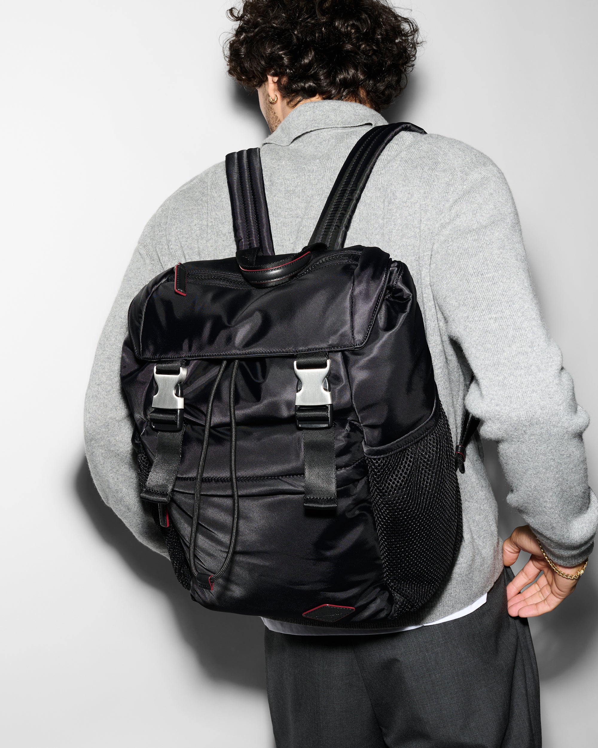Model Wearing Large Black Rucksack Backpack