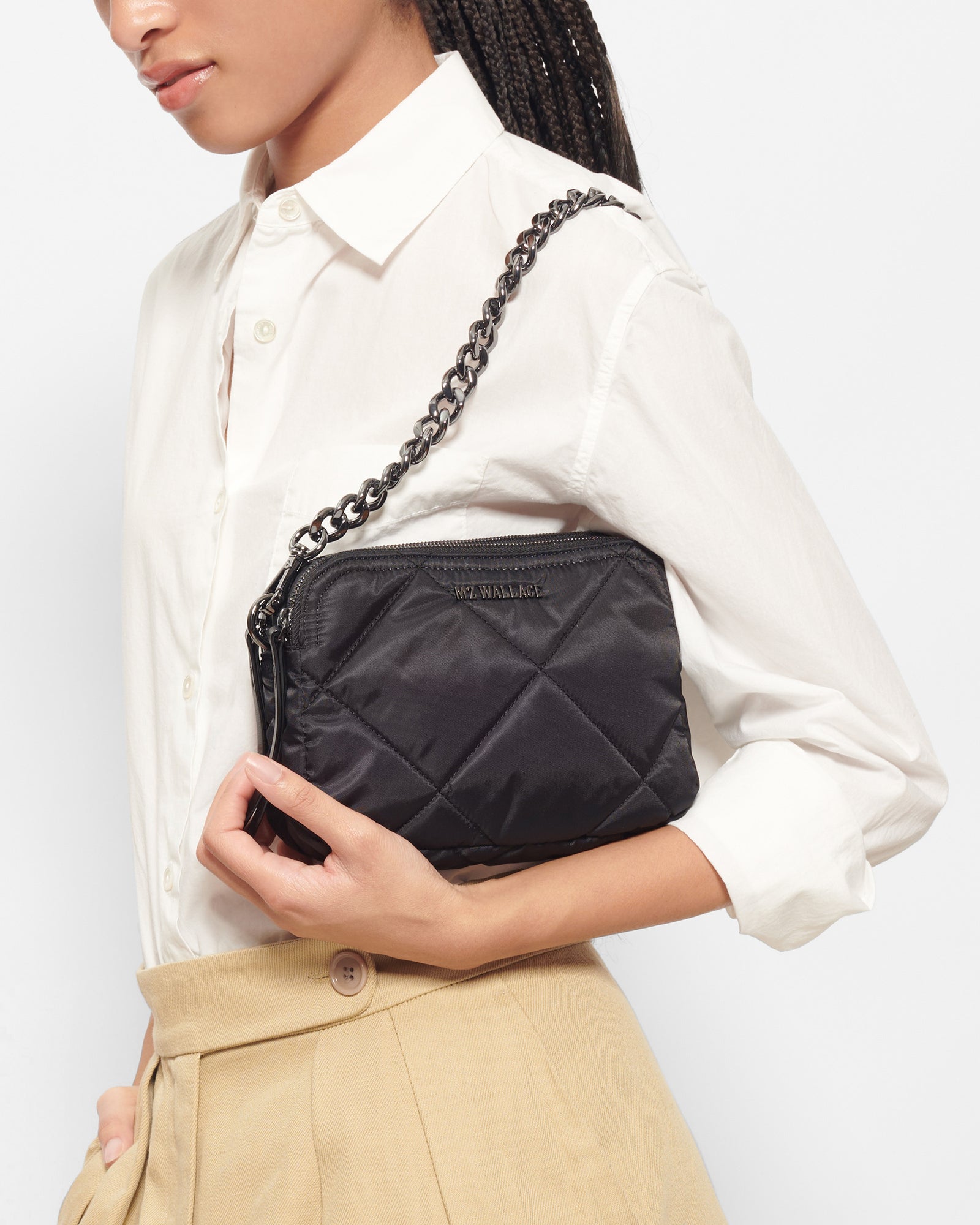 MZ Wallace Black Quilted Small Bowery Crossbody