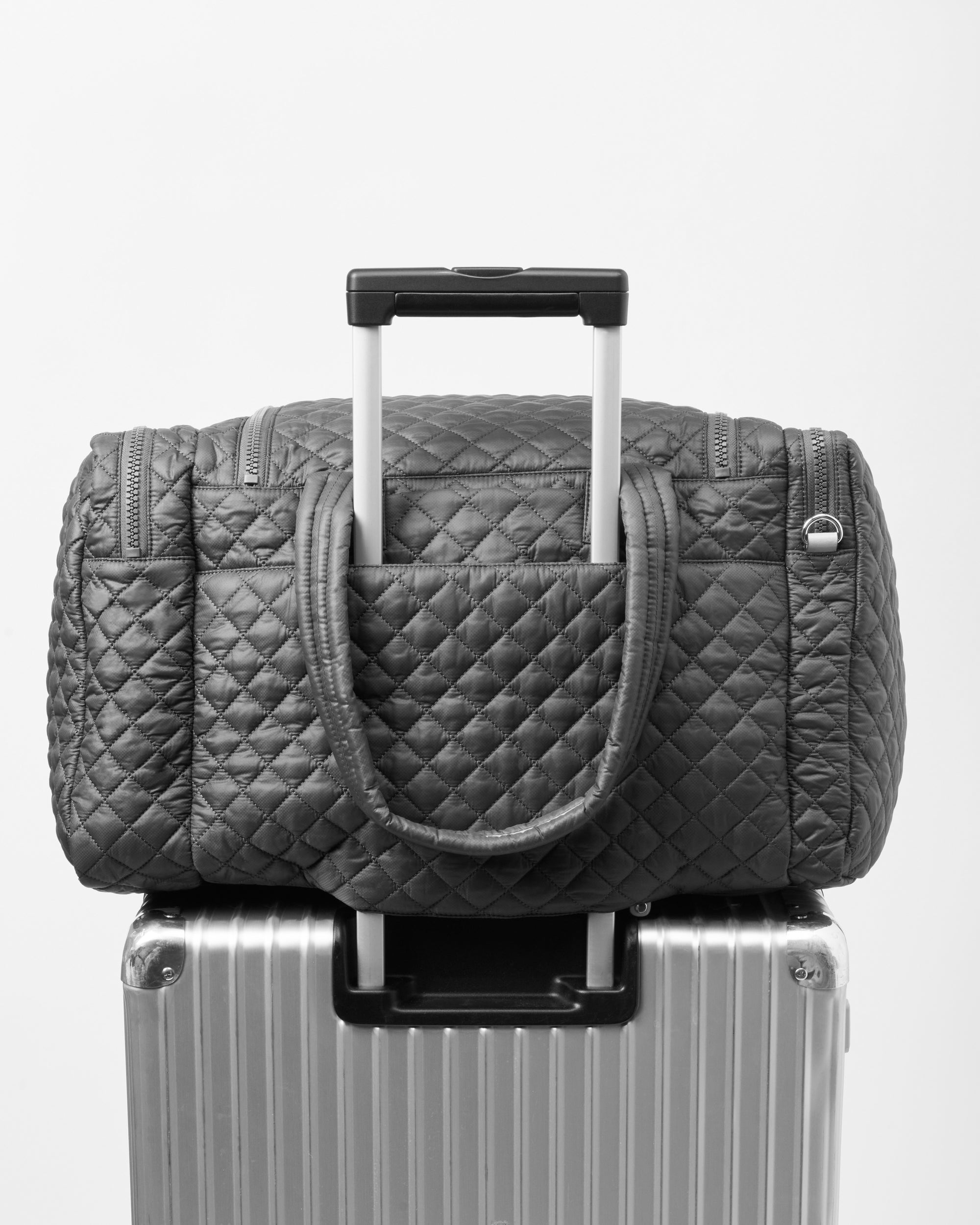 Carry-On Quilted Sustainable Luggage, Black Travel Suitcase