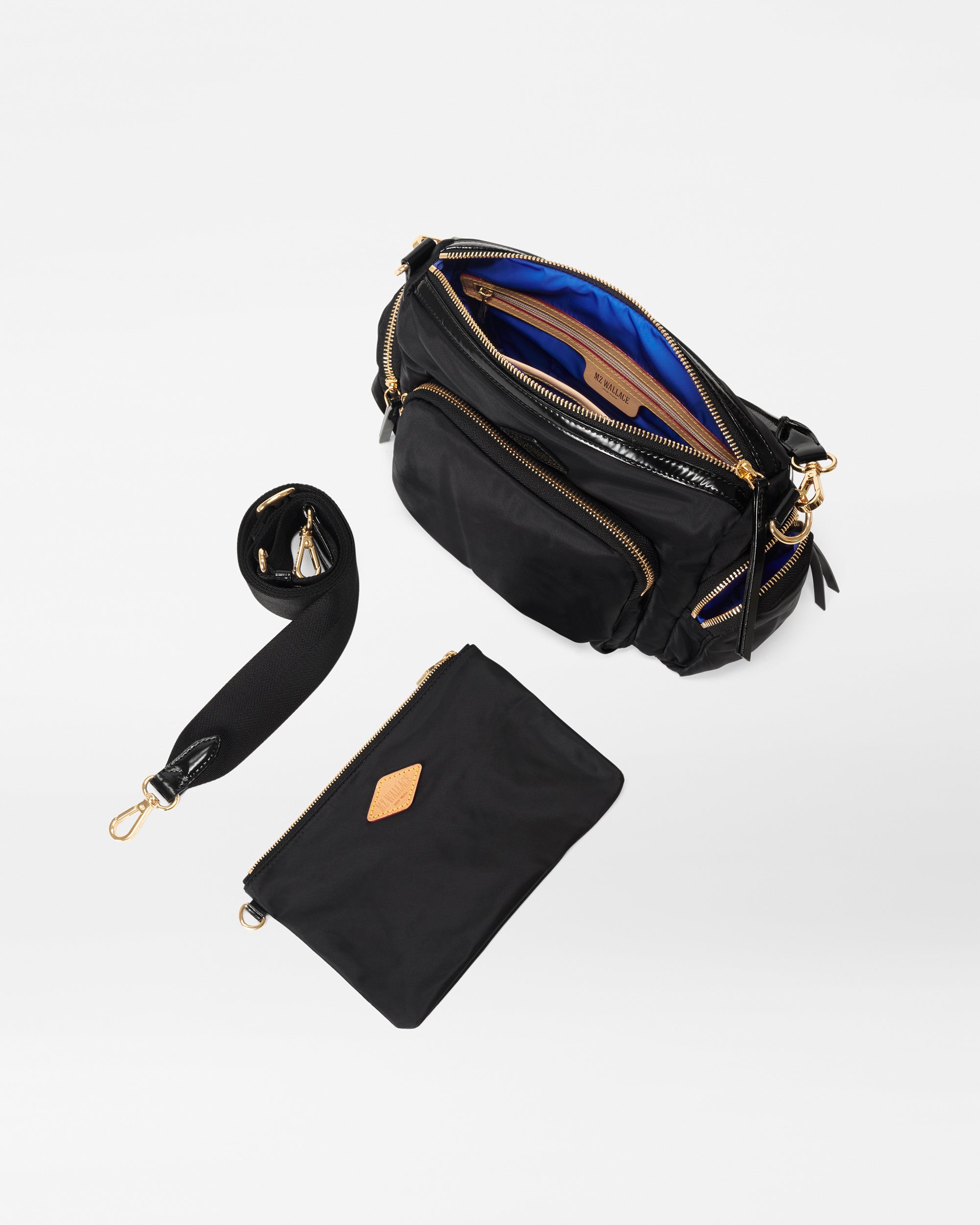 MZ Wallace Black Nylon Crossbody with accessories