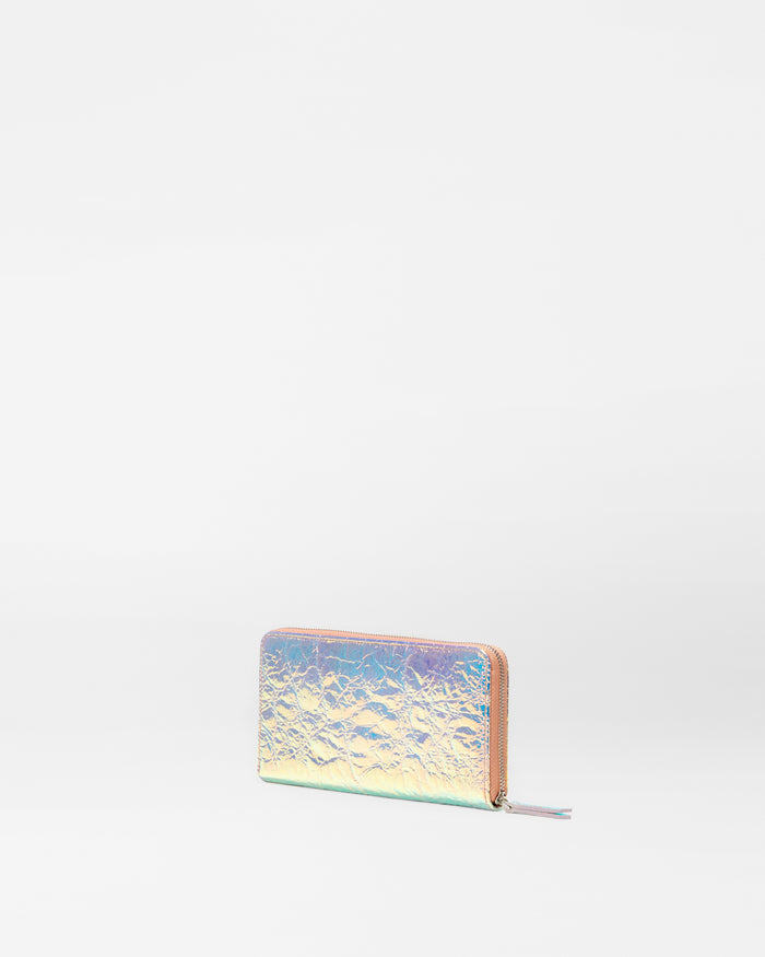 Pink Opal Leather Long Zip Round Wallet