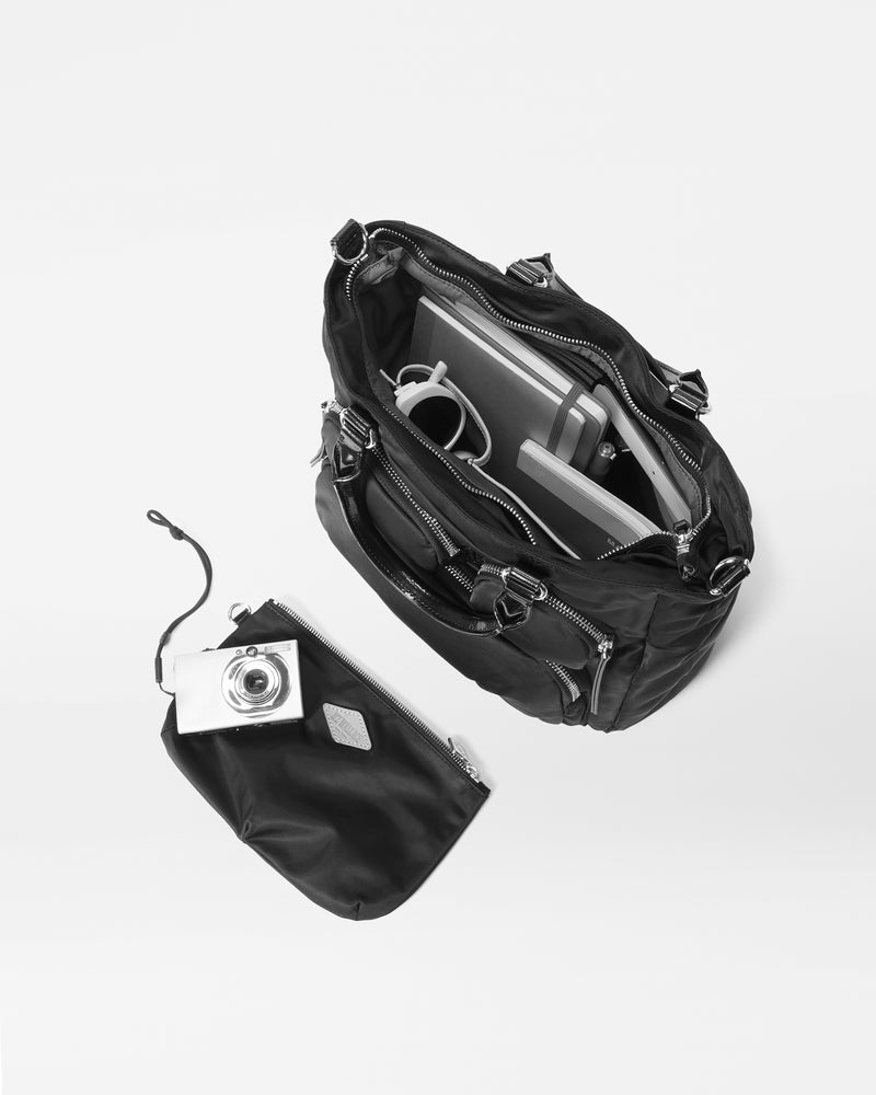 Chelsea Small Top Handle Nylon Shoulder Bag in Black MZ Wallace