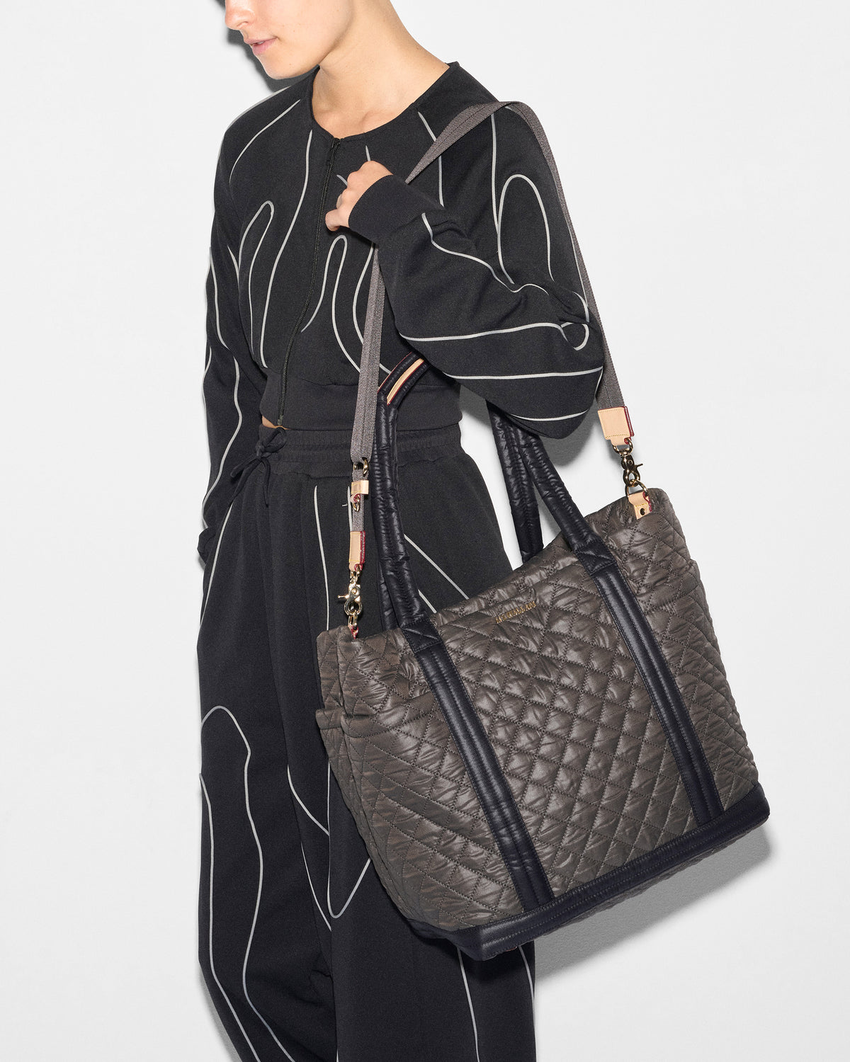 Large Empire Quilted Tote Bag in Magnet/Black Color Block| MZ Wallace 