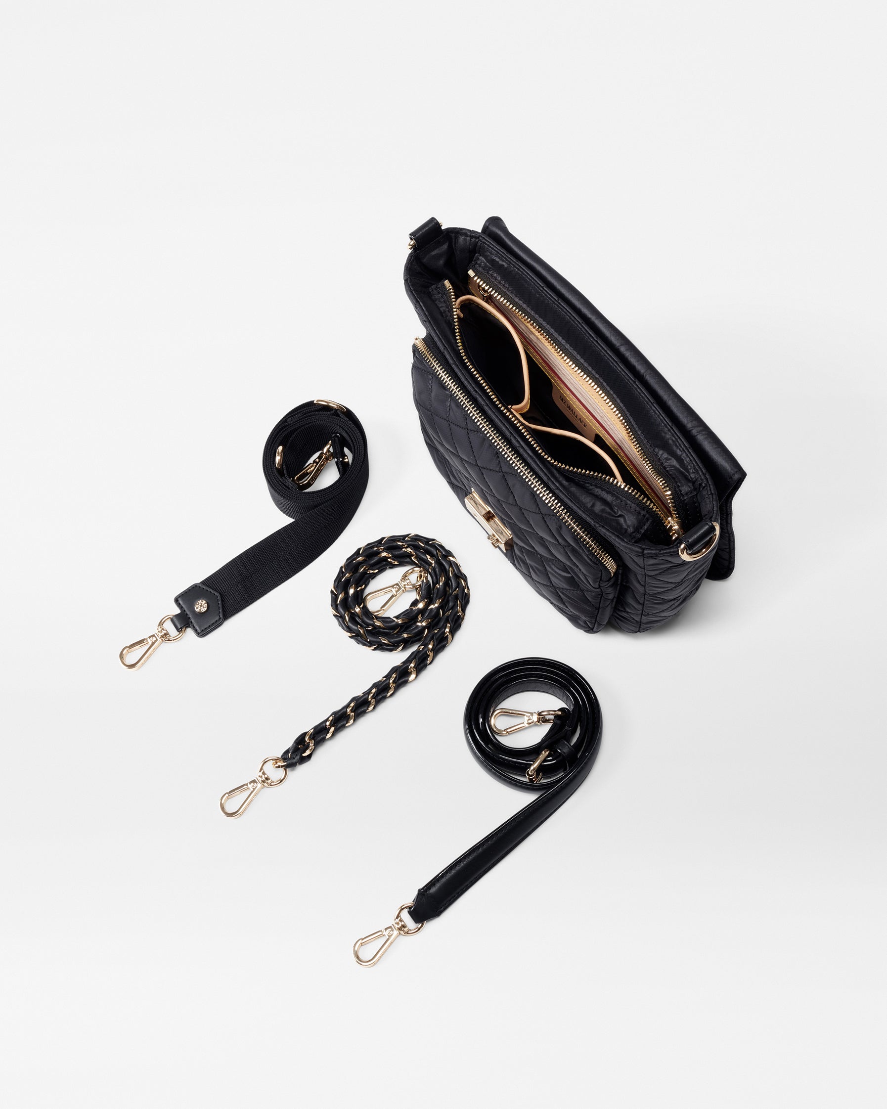 Crosby Lock Quilted Crossbody Bag in Black with different strap options