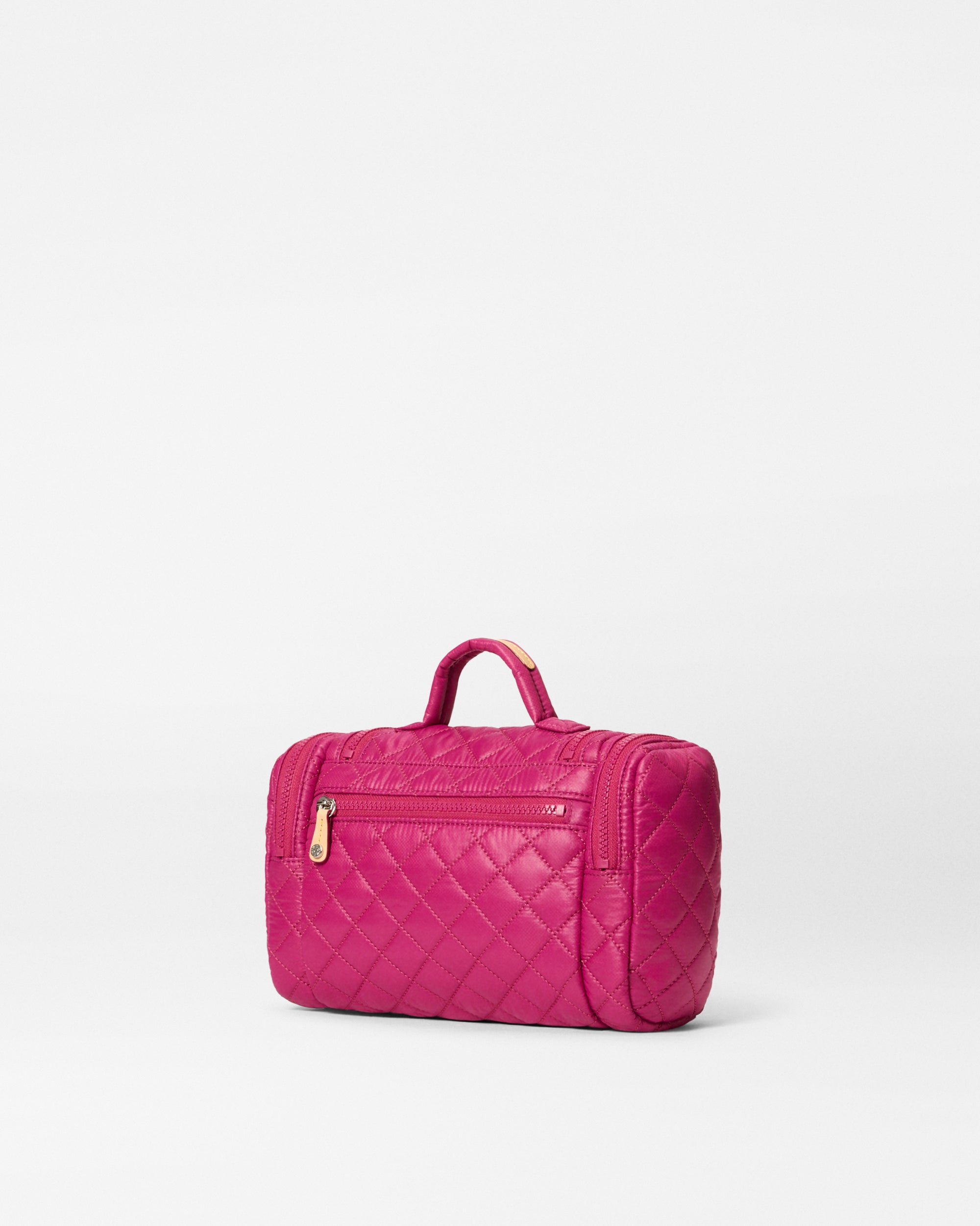 Back view of MZ Wallace Pink Travel Toiletry Bag with zipper