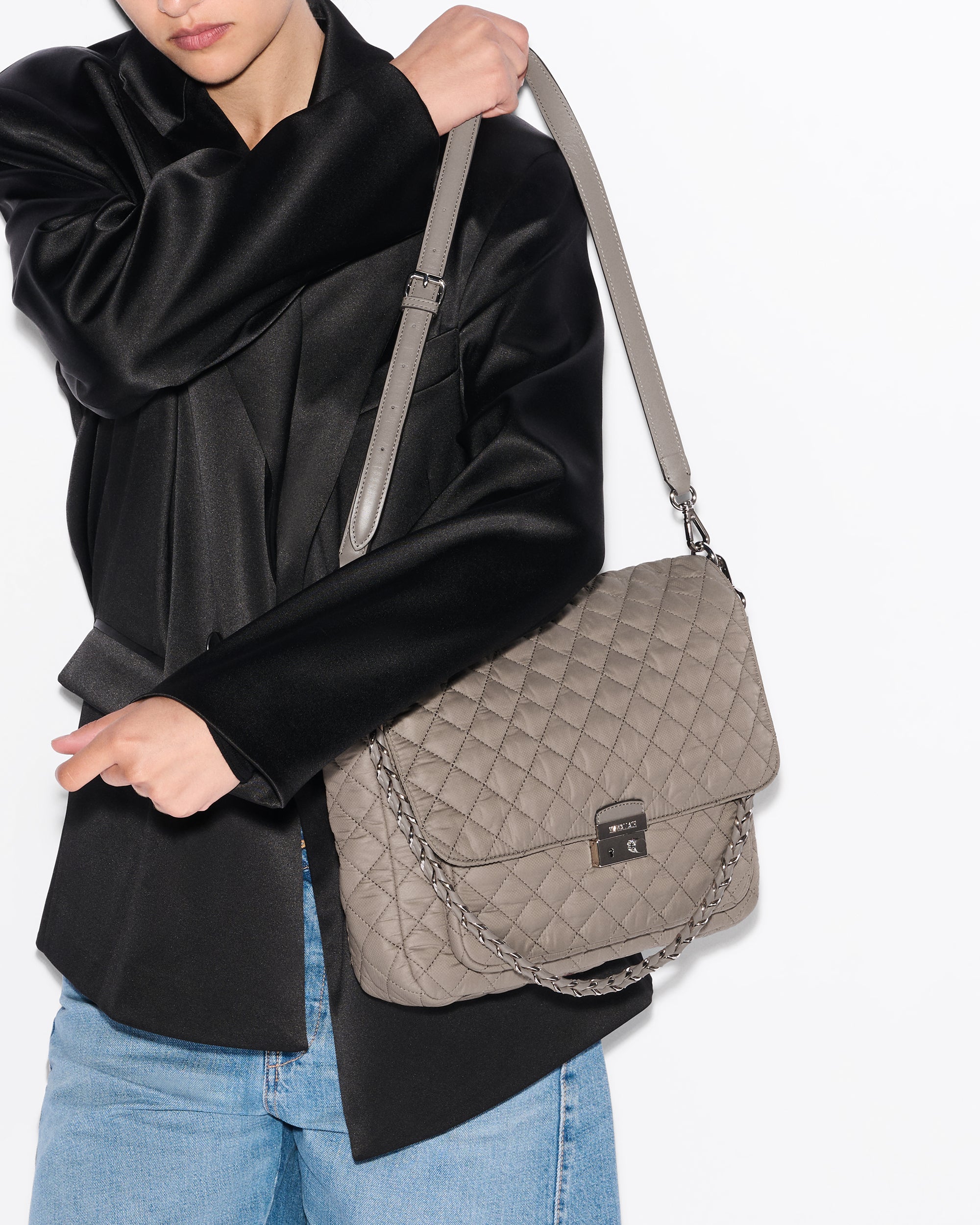 MZ Wallace Morning Dove Taupe Large Crosby Lock Crossbody Bag | MZ