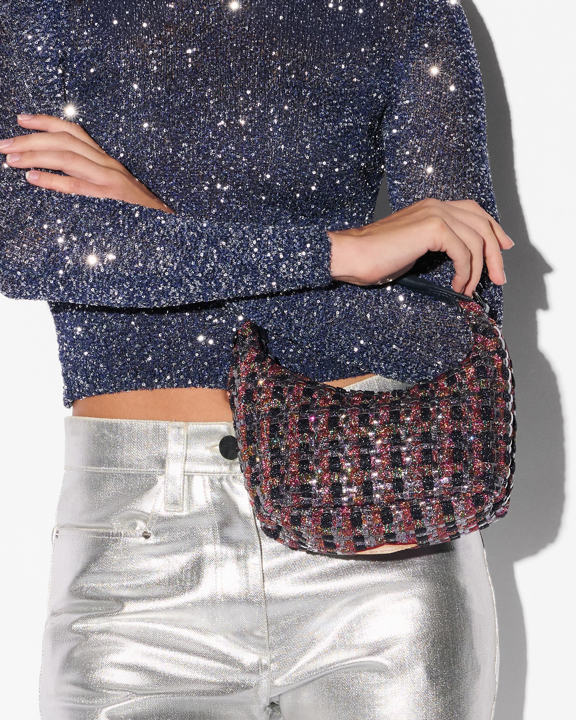 Multi Woven Shimmer Mini Woven Hobo