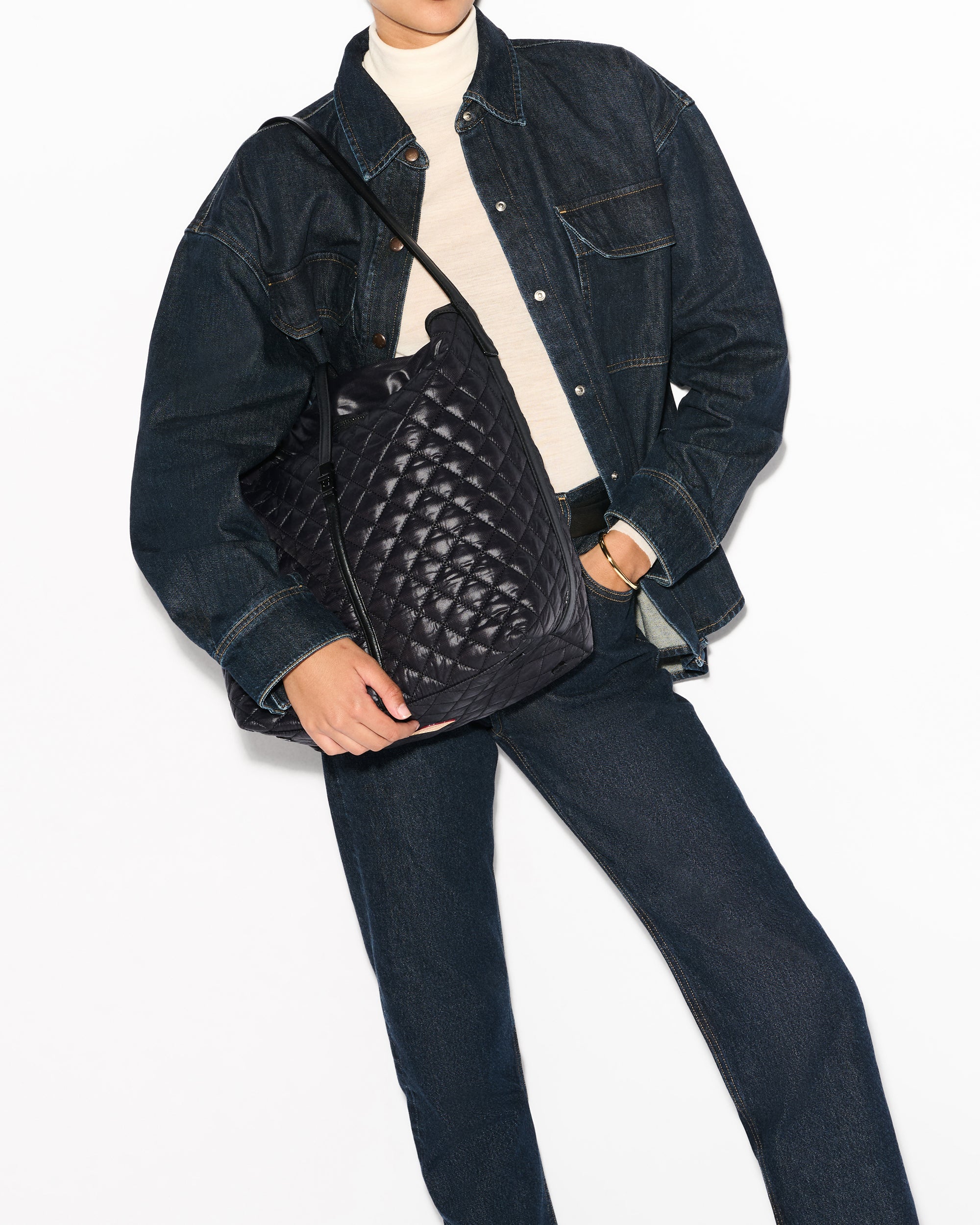 Model wearing Large Astor Hobo - Large Black Hobo Bag