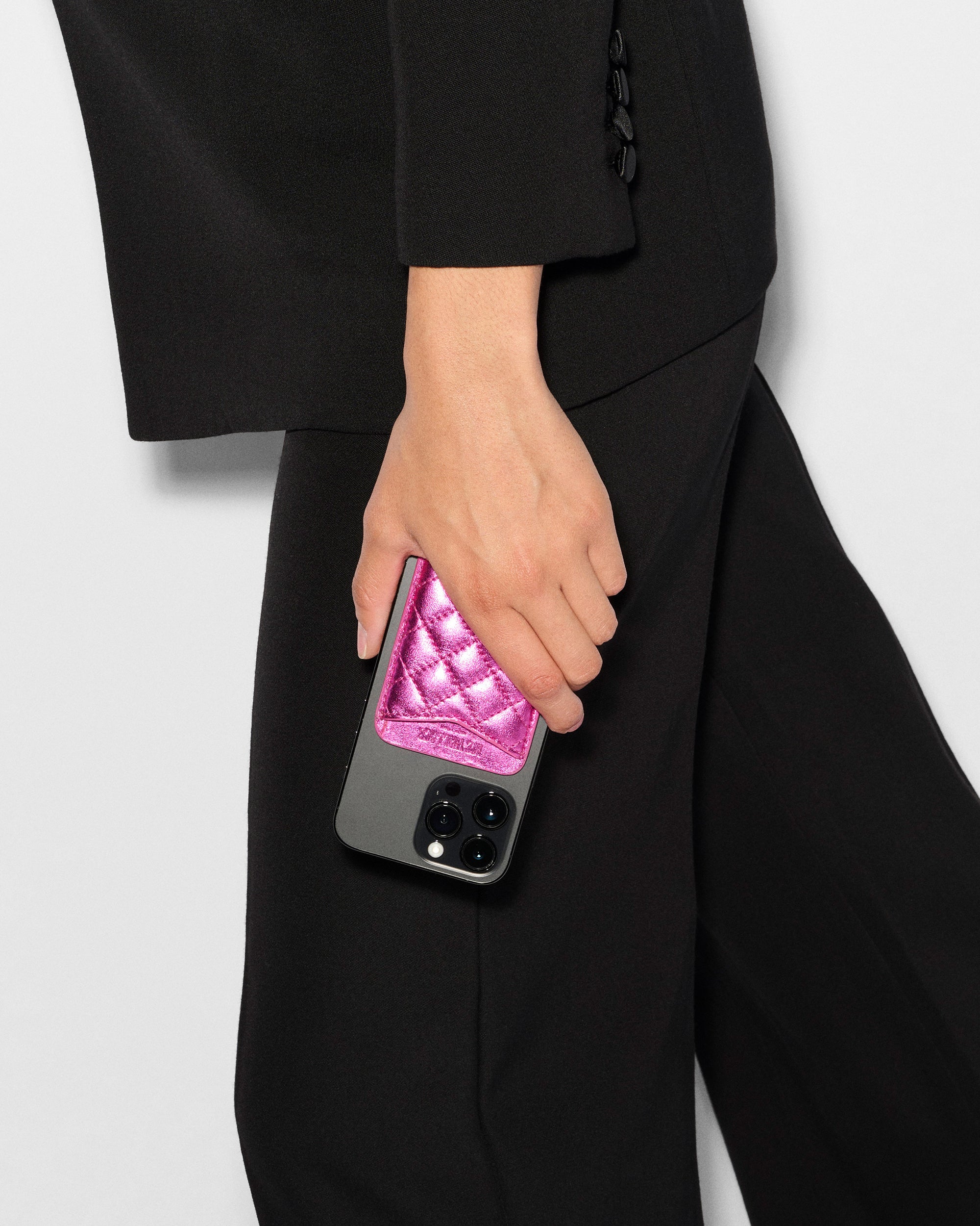 Hot Pink Metallic Leather Phone Card Case