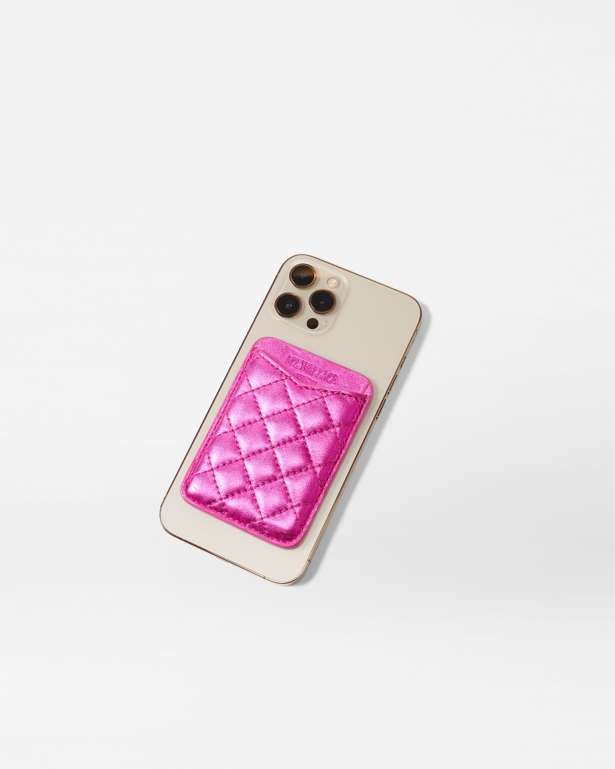 Hot Pink Metallic Leather Phone Card Case