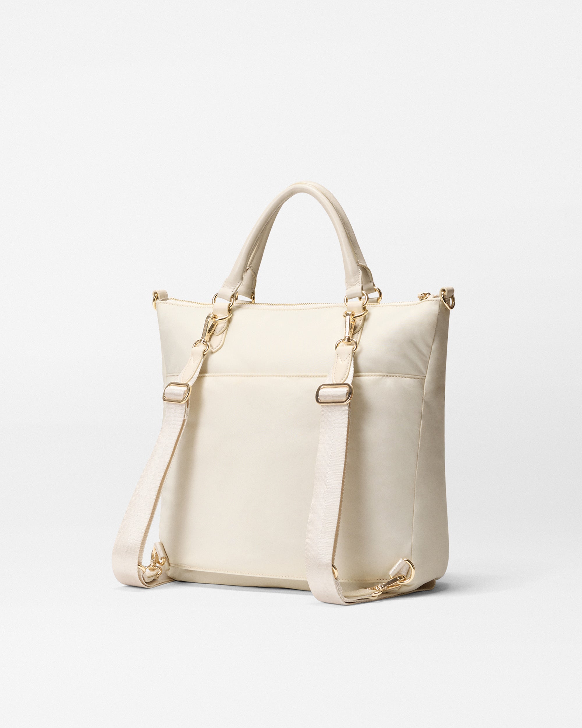 MZ Wallace Ivory Backpack back view with straps