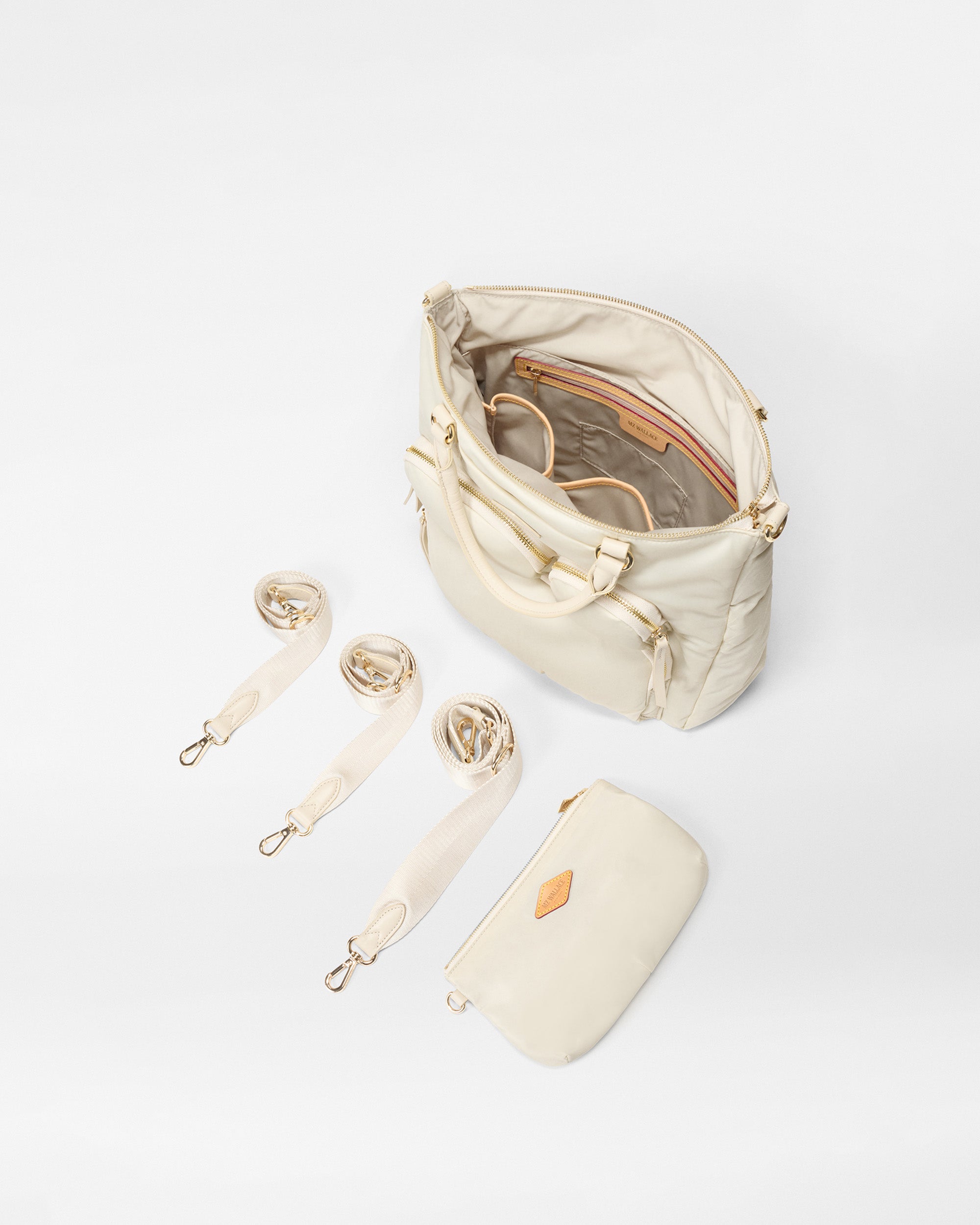 MZ Wallace Ivory Backpack with accessories and straps