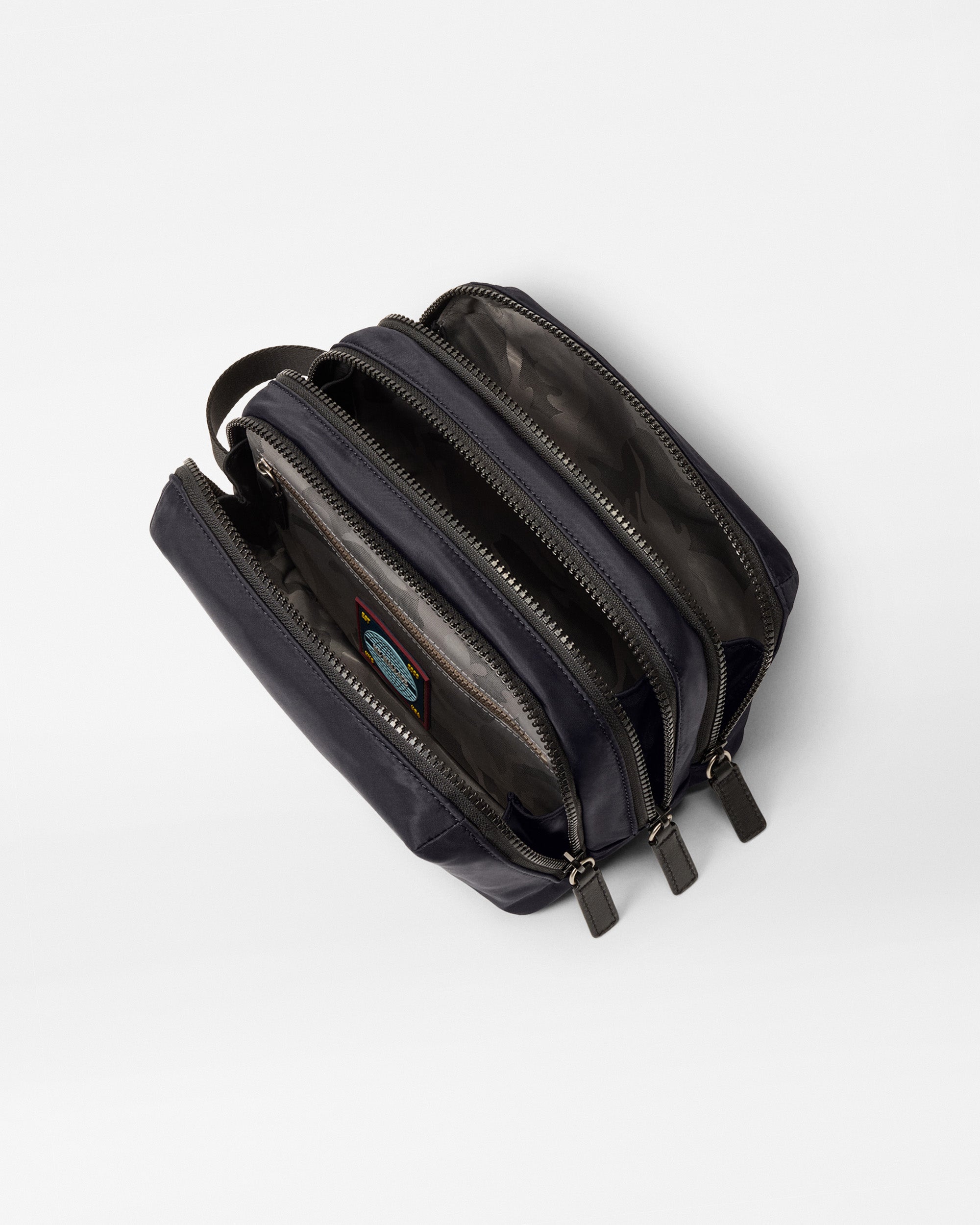 Black Triple Compartment Dopp Kit with Compartments Opened