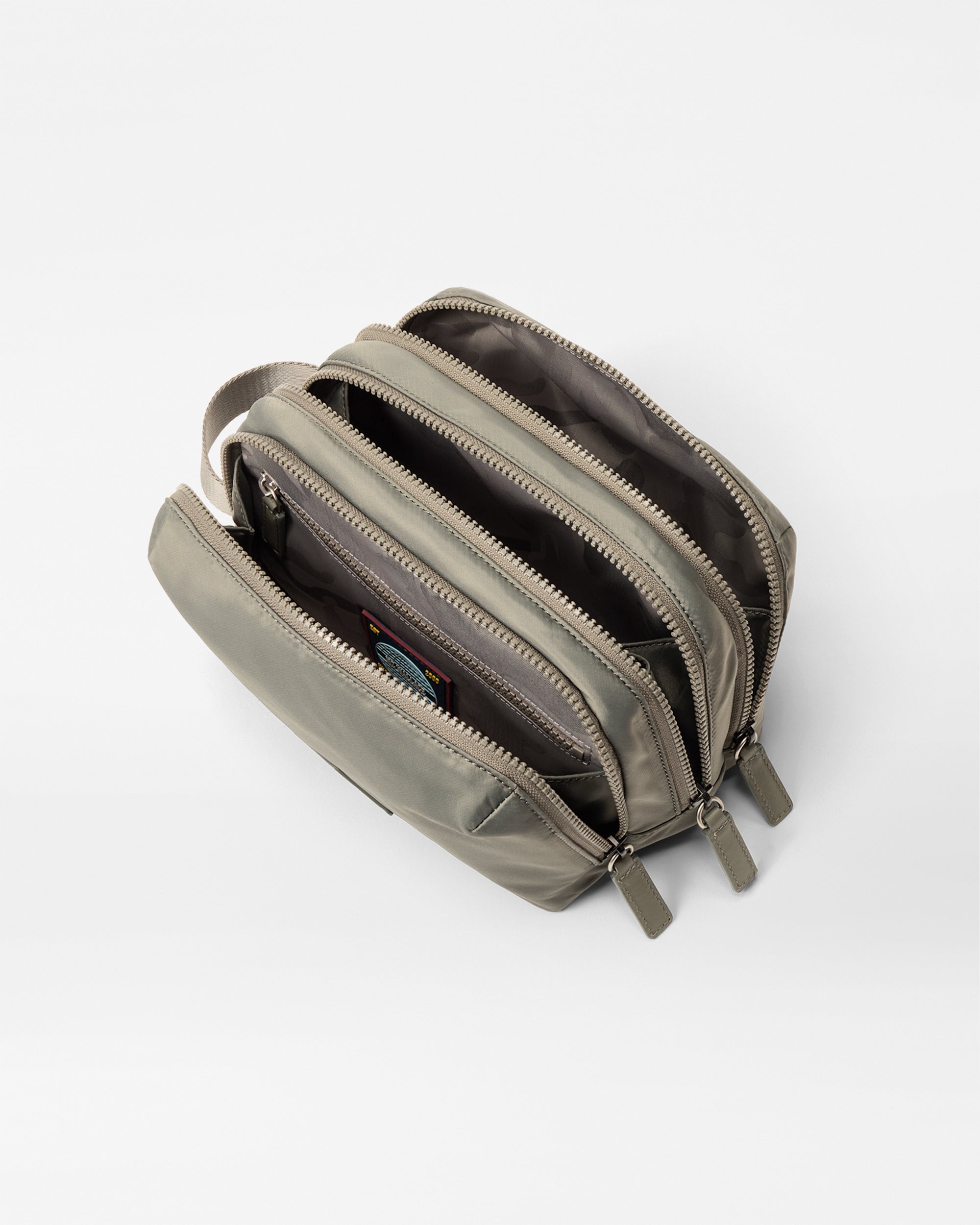 Sage Green Dopp Kit Bag  with Compartments Opened