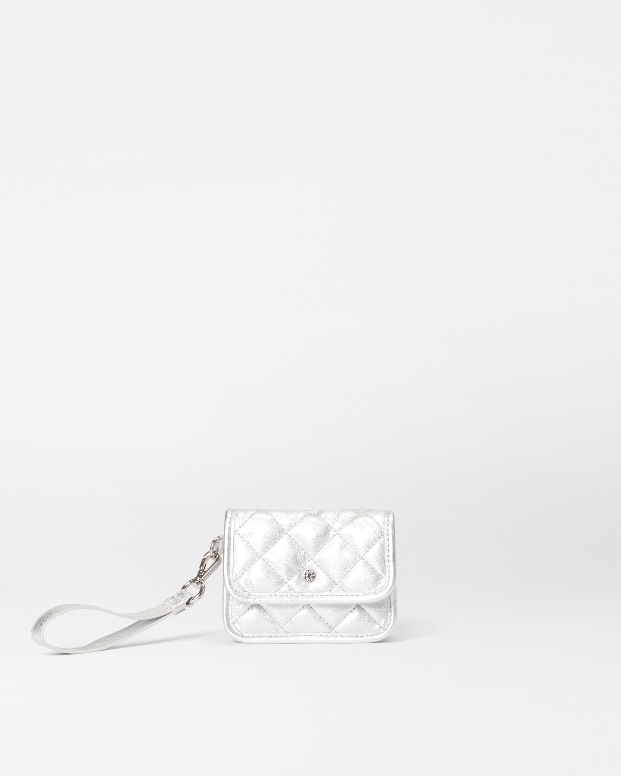 Silver Leather Metro Snap Wristlet