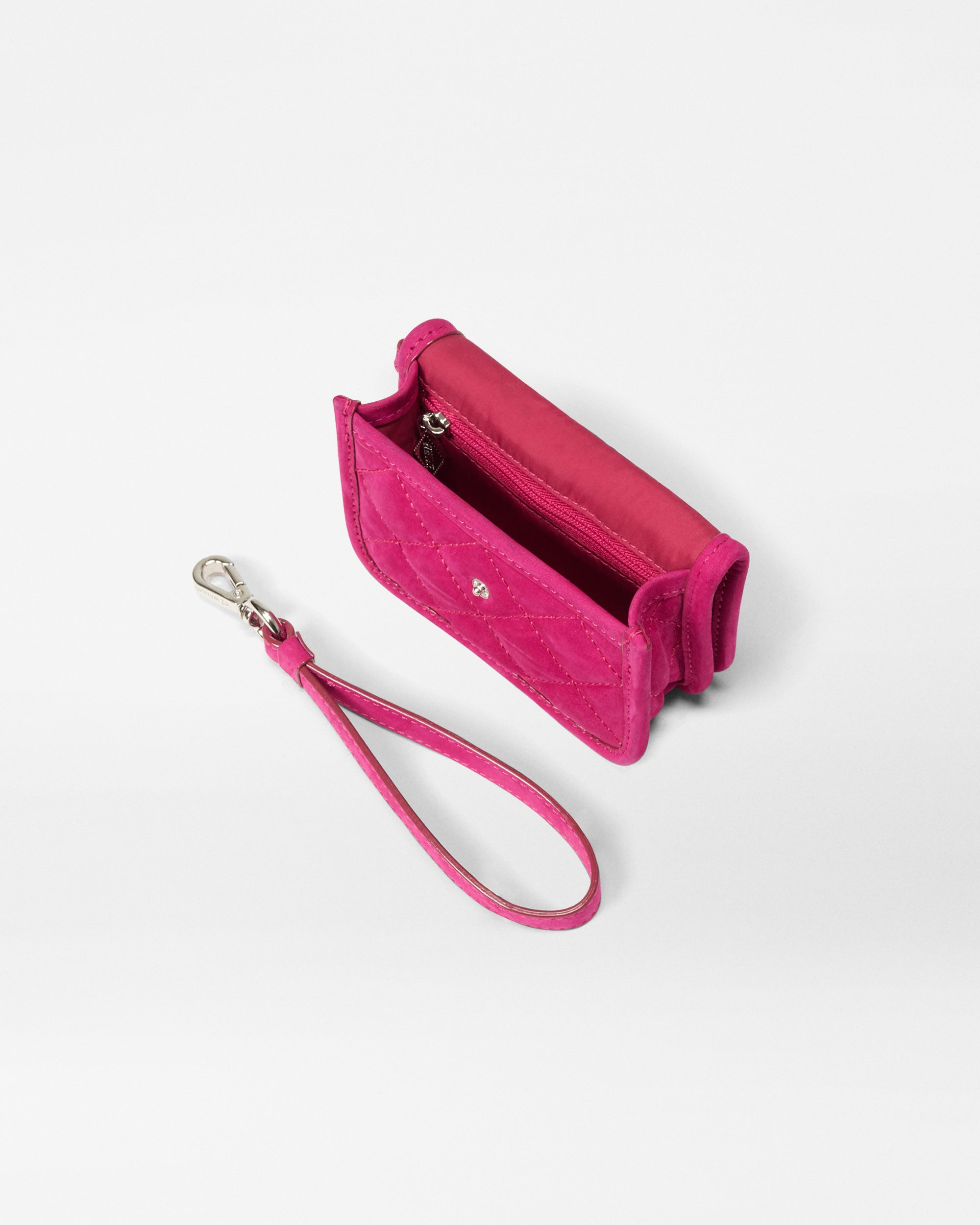 Raspberry Nubuck Metro Snap Wristlet- Leather