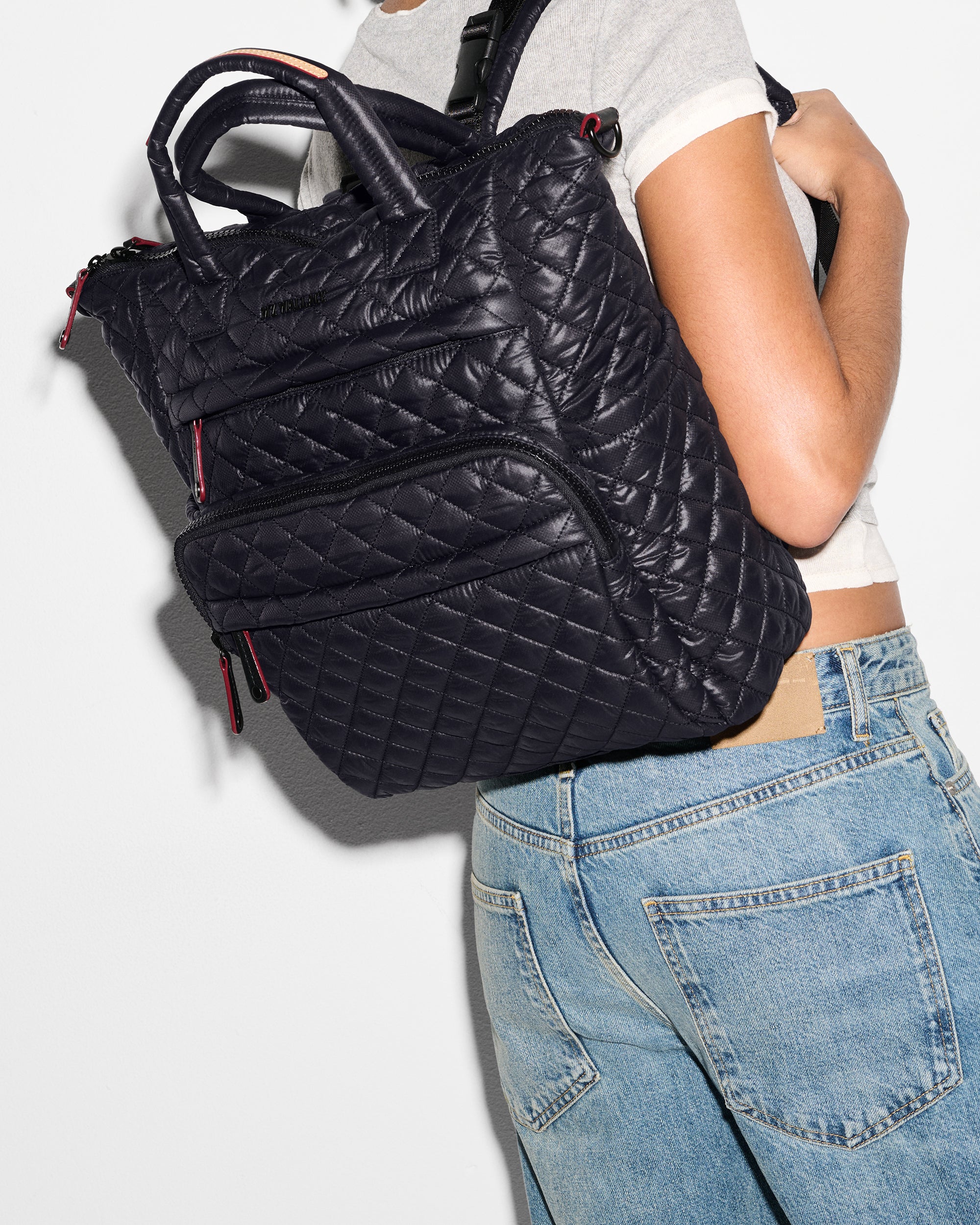 MZ Wallace Black Utility Backpack on back