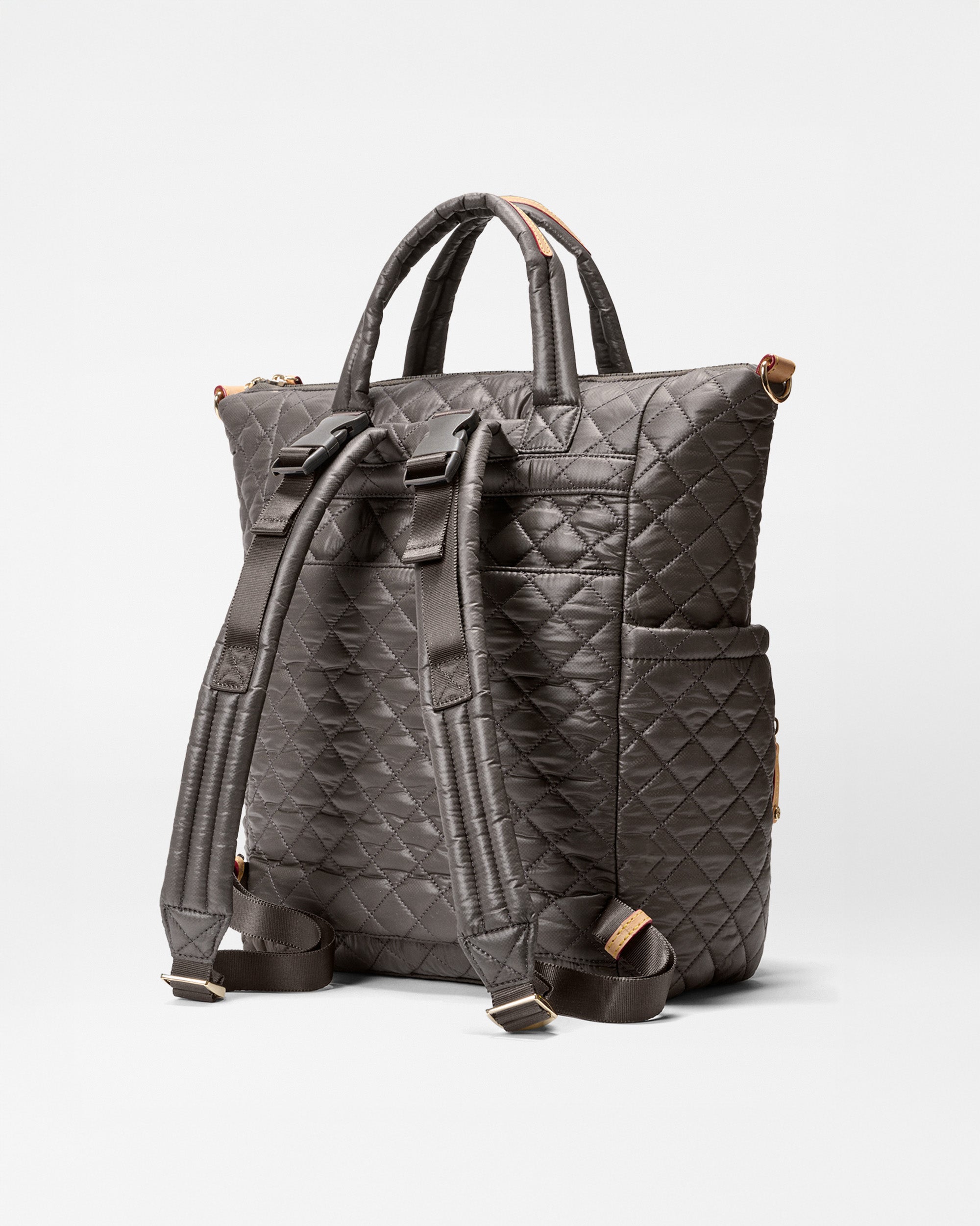 MZ Wallace Grey Backpack Purse back view of straps