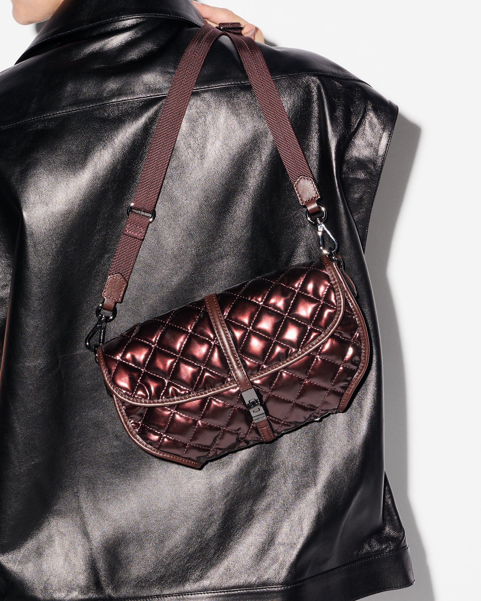 MZ Wallace | Bordeaux Lacquer Astor Convertible Clutch Crossbody Bag