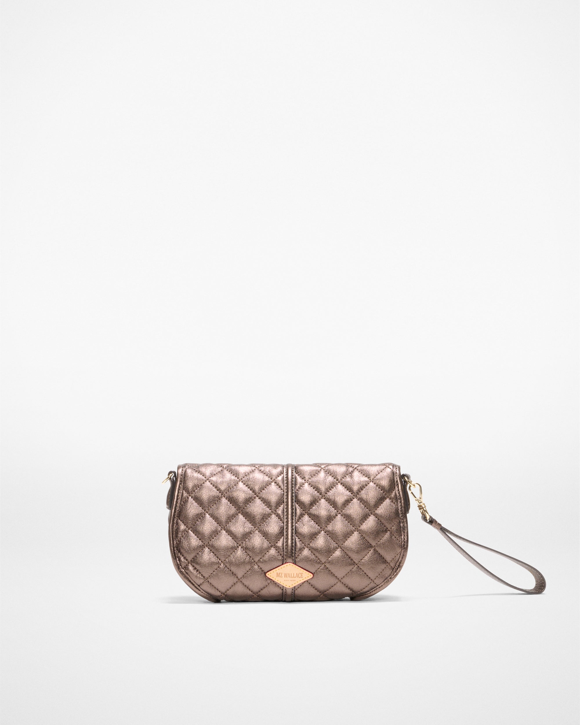 Espresso Metallic Leather Small Astor Convertible Clutch