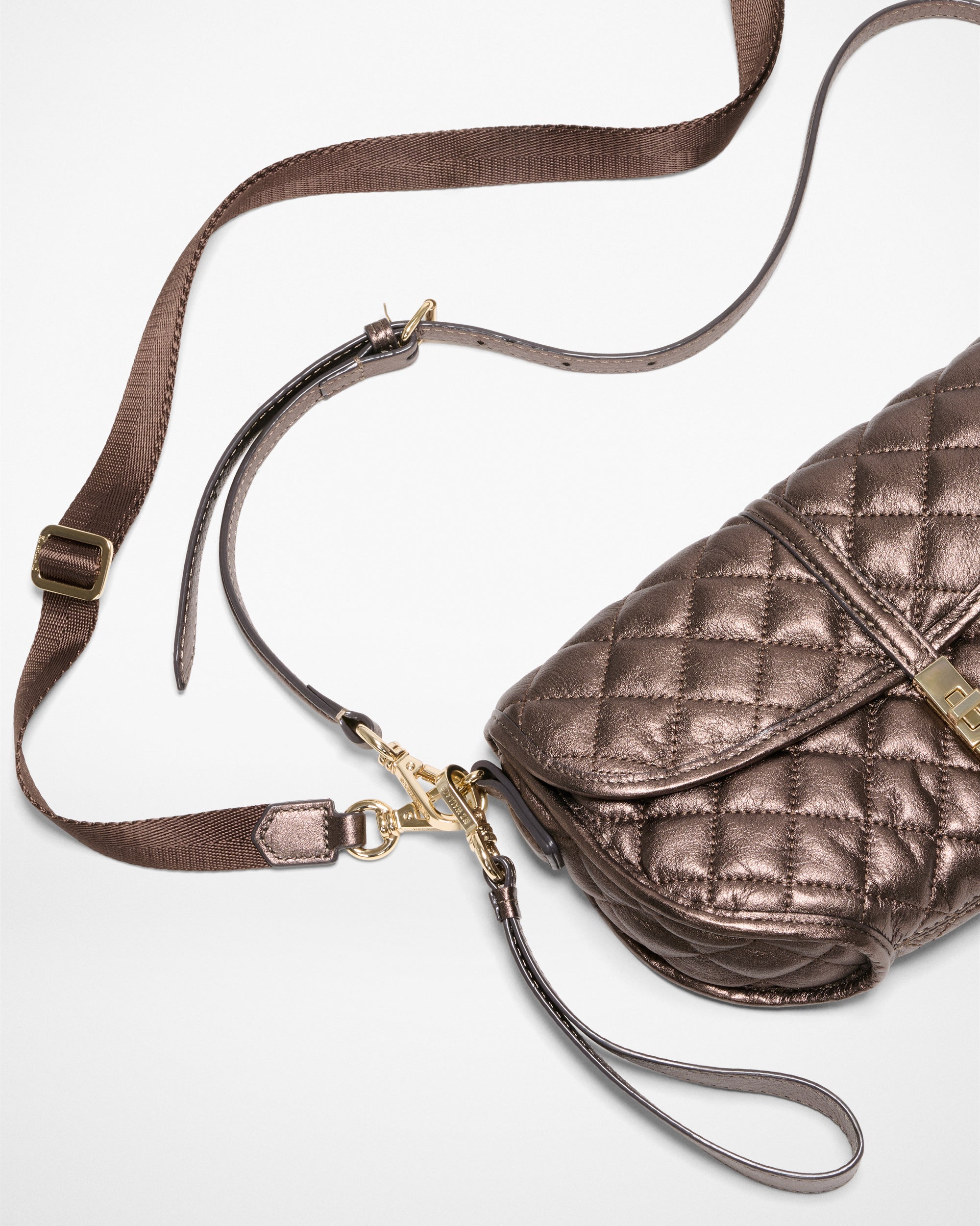 Espresso Metallic Leather Small Astor Convertible Clutch