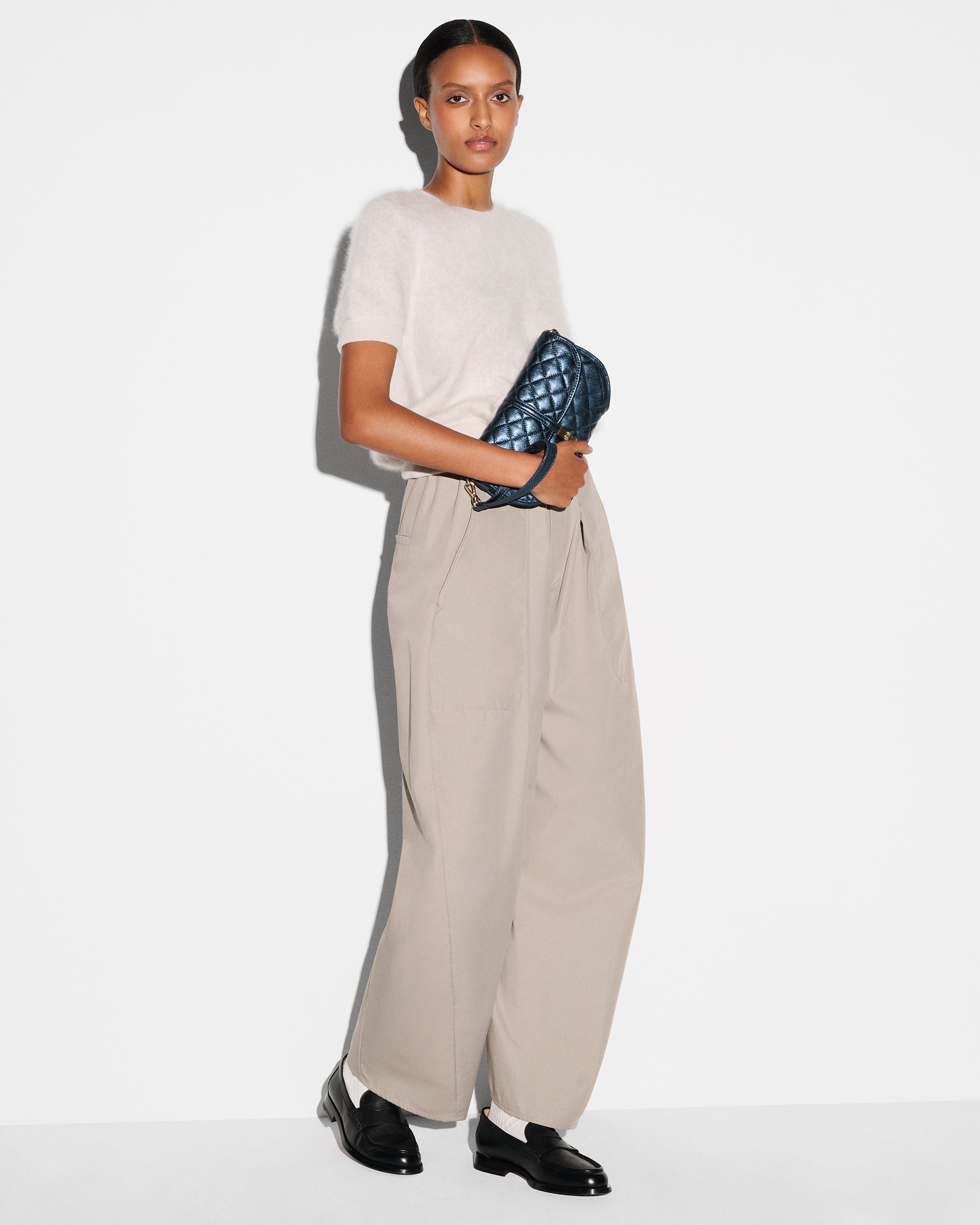 Midnight Metallic Leather Small Astor Convertible Clutch