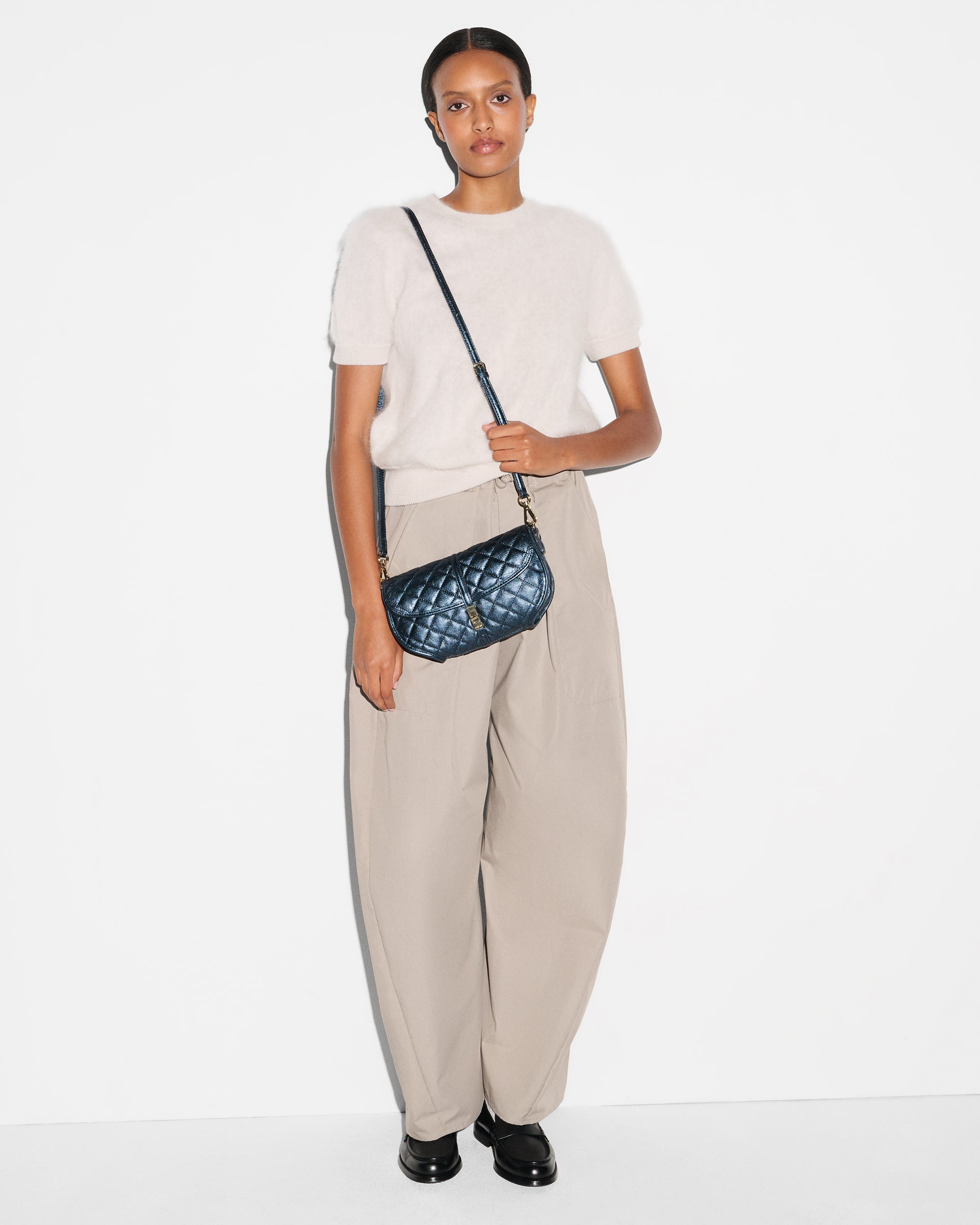 Midnight Metallic Leather Small Astor Convertible Clutch