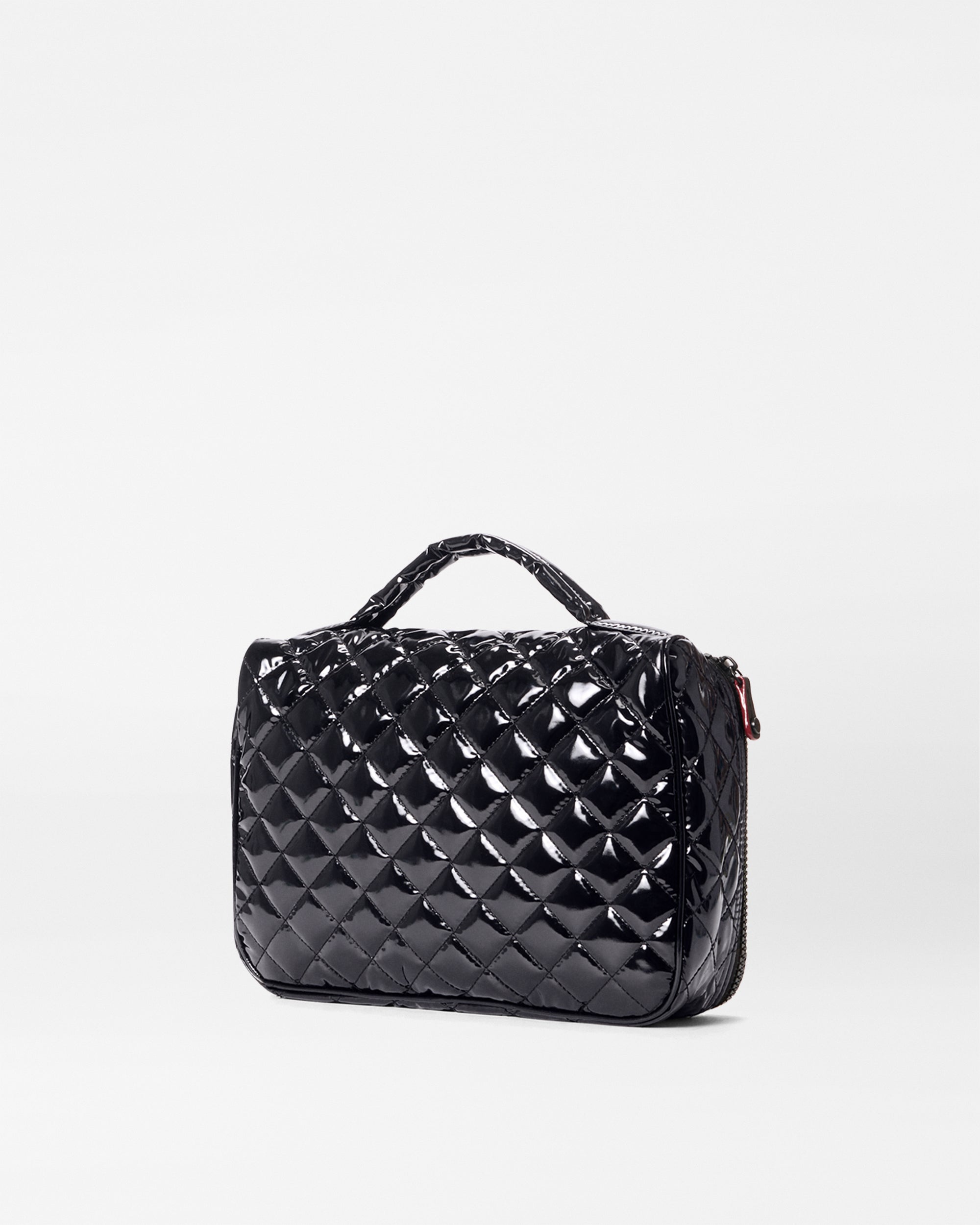 Black Lacquer Zip Round Cosmetic