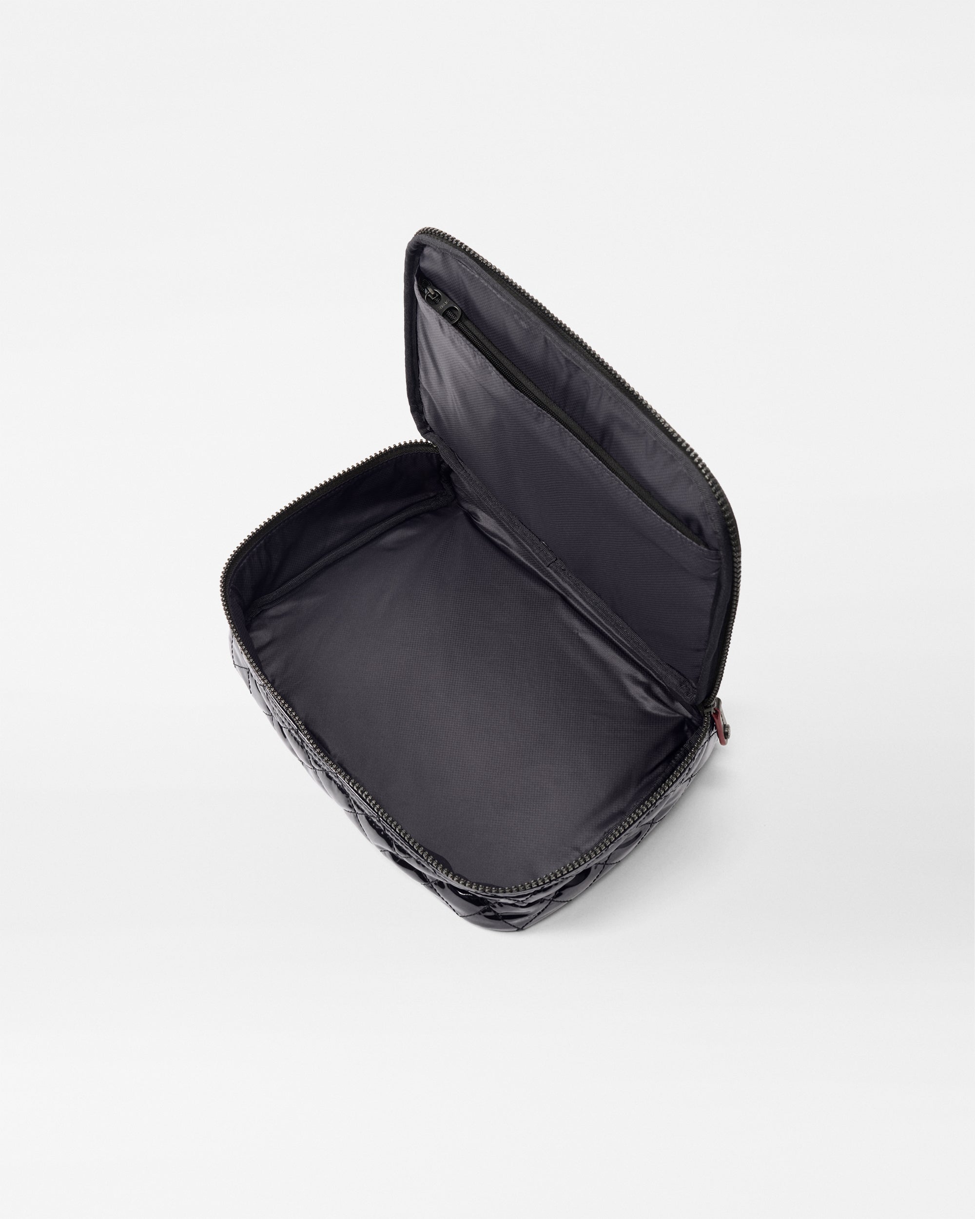 Black Lacquer Zip Round Cosmetic