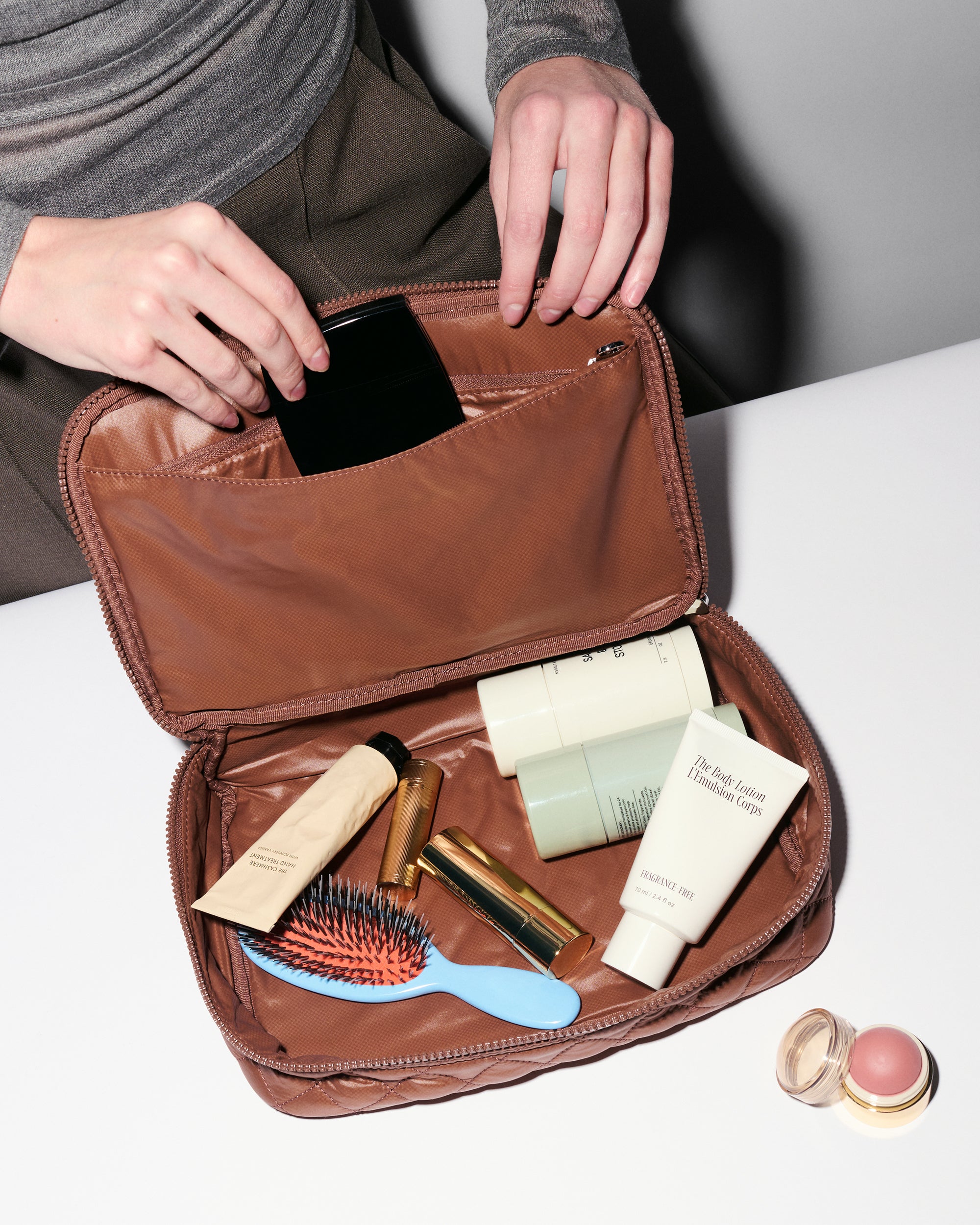 MZ Wallace | Terracotta Zip Round Cosmetic | Cosmetics and Pouches | Travel Organizers 