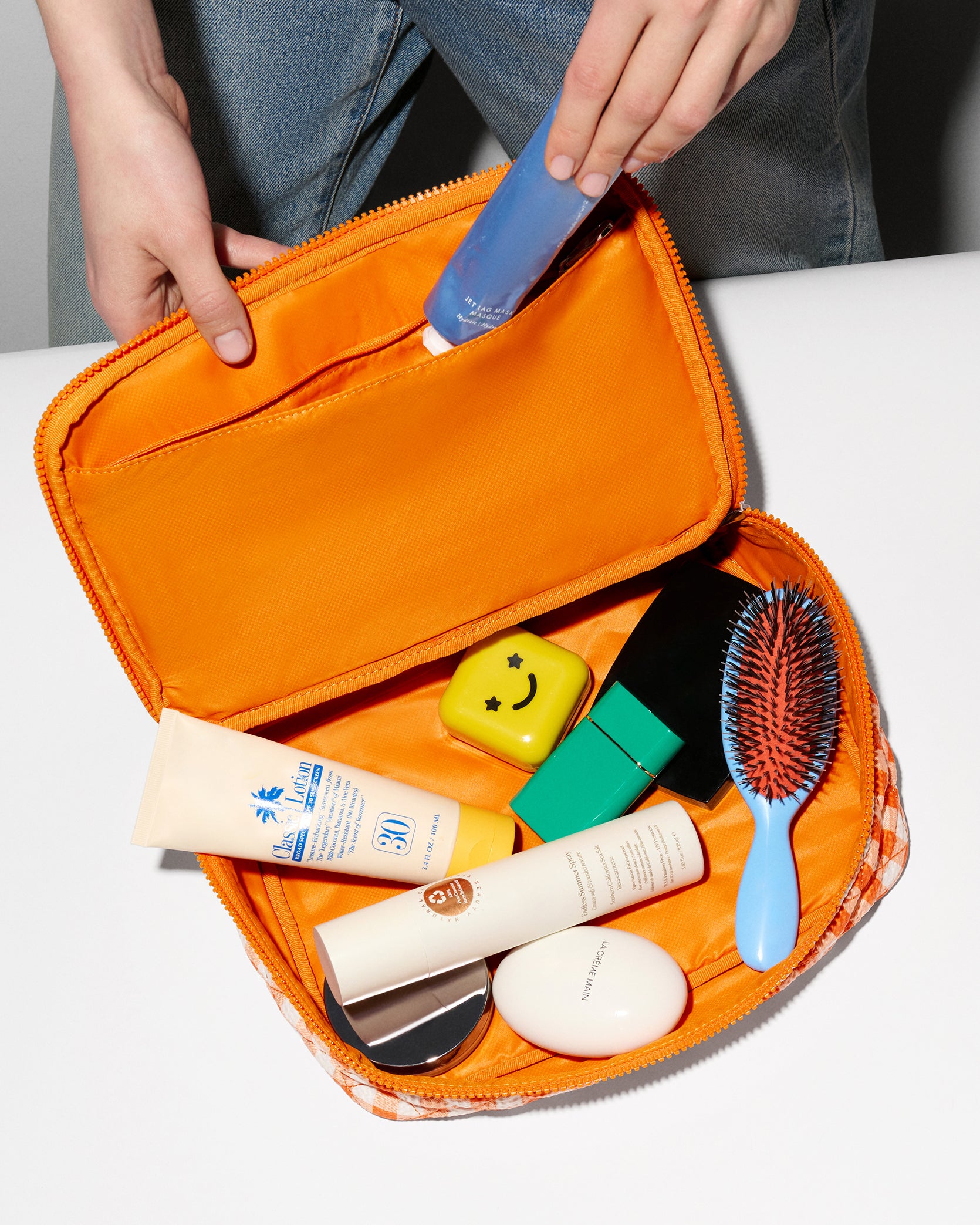 MZ Wallace | Sunset Orange Gingham Zip Round Organizer