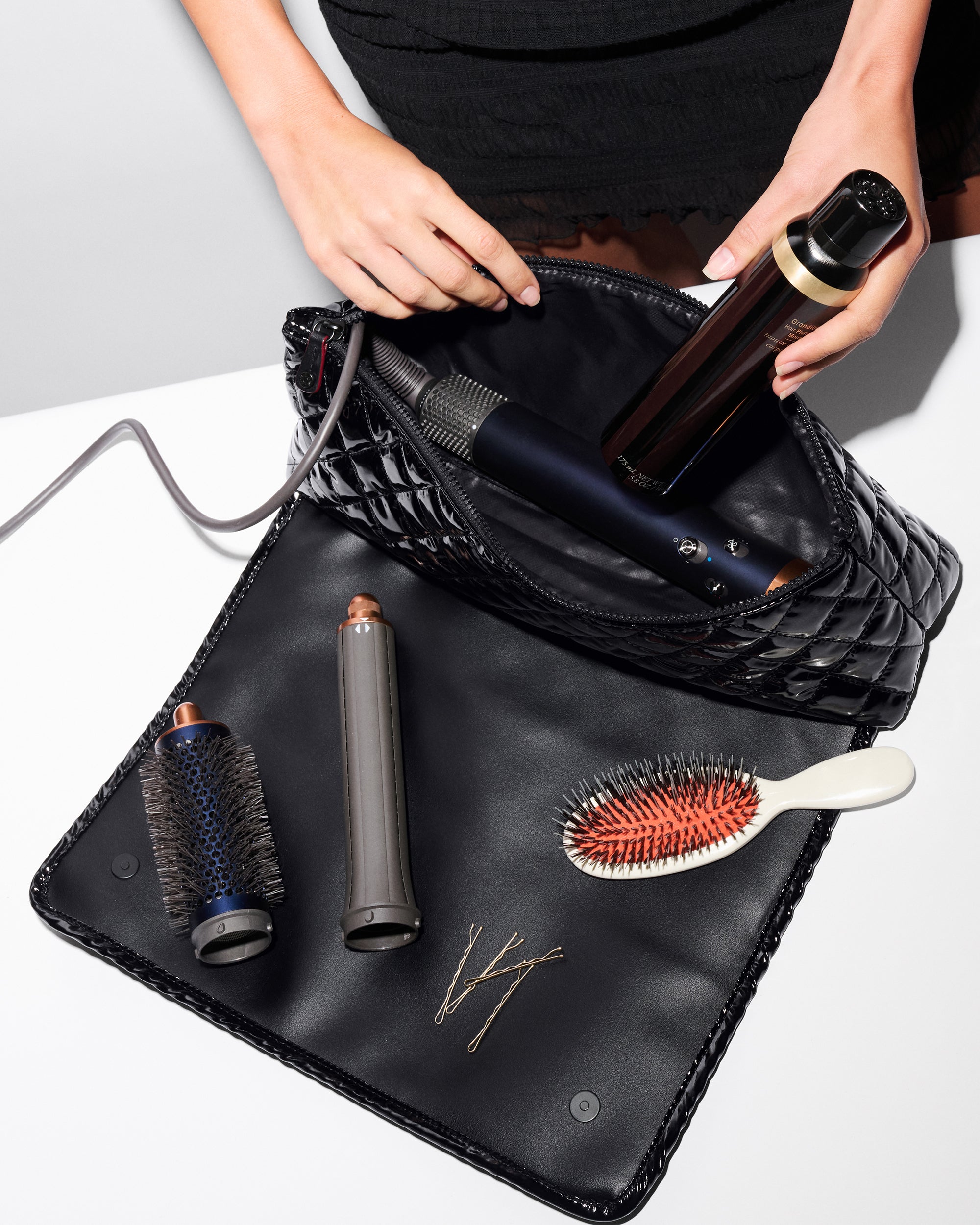 Black Lacquer Travel Hair Care Case