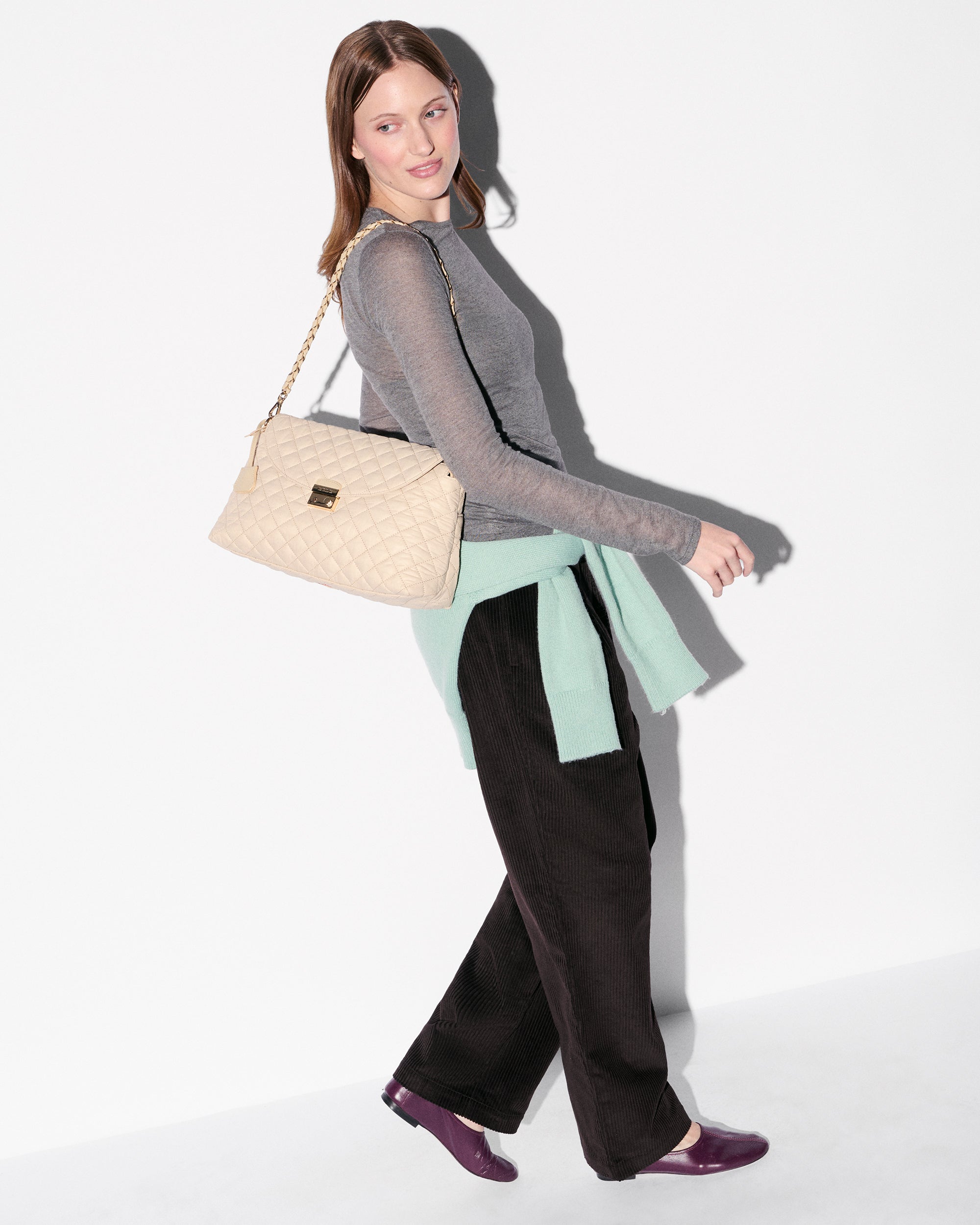 MZ Wallace Buff Ivory Crosby Lock Shoulder Bag | MZ Wallace