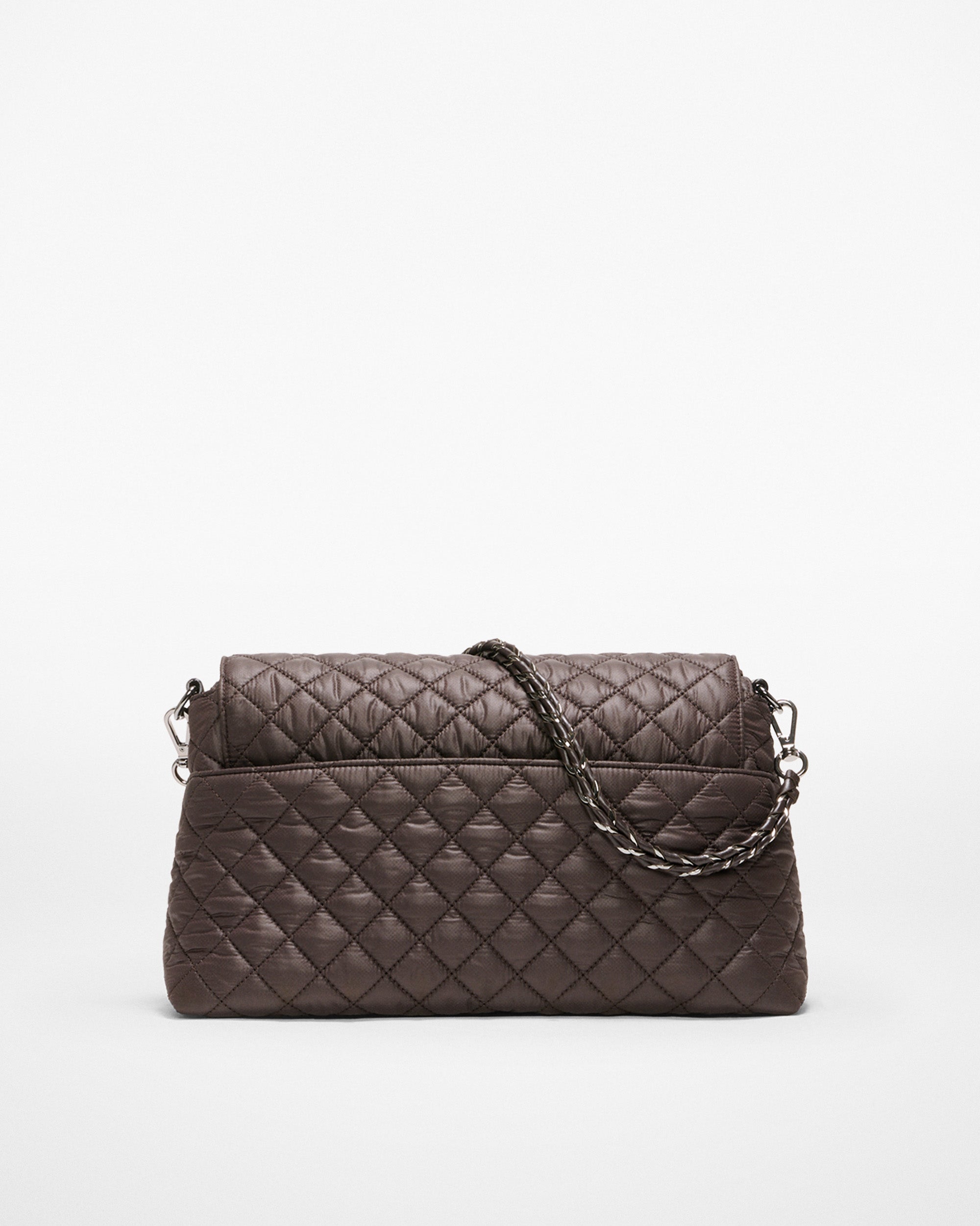 Back view of MZ Wallace Espresso Brown Bag with chain strap